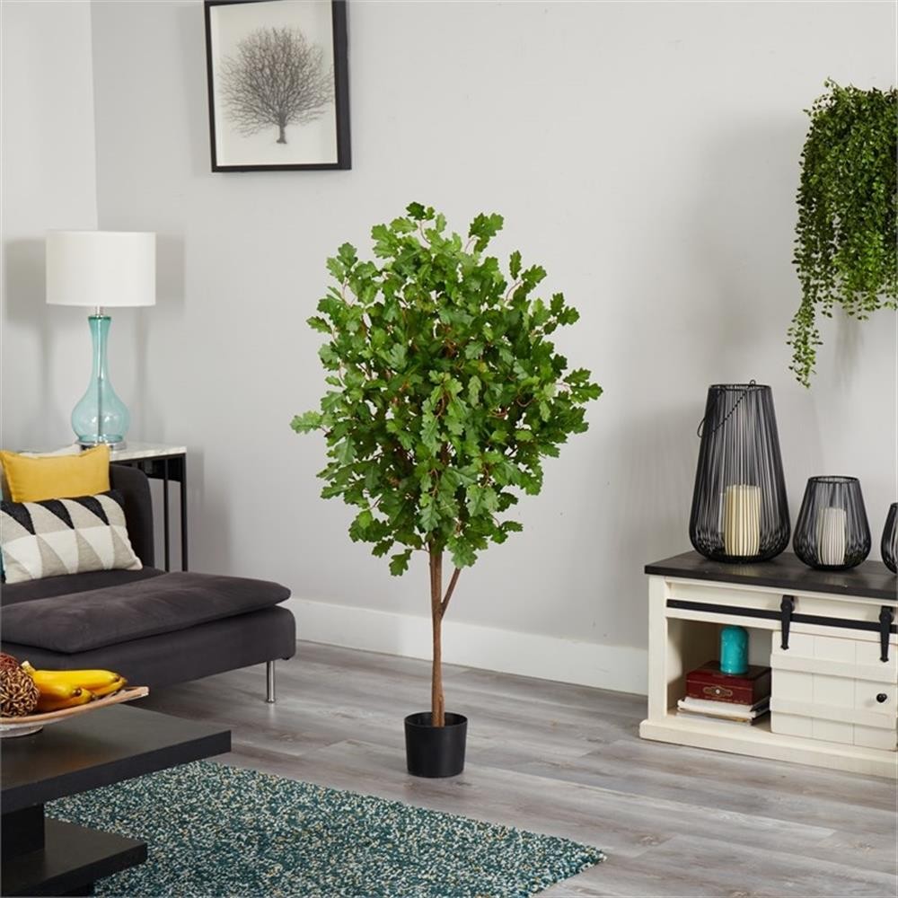 Pemberly Row 60″ Oak Artificial Tree with Glazed Planter in Green/Black