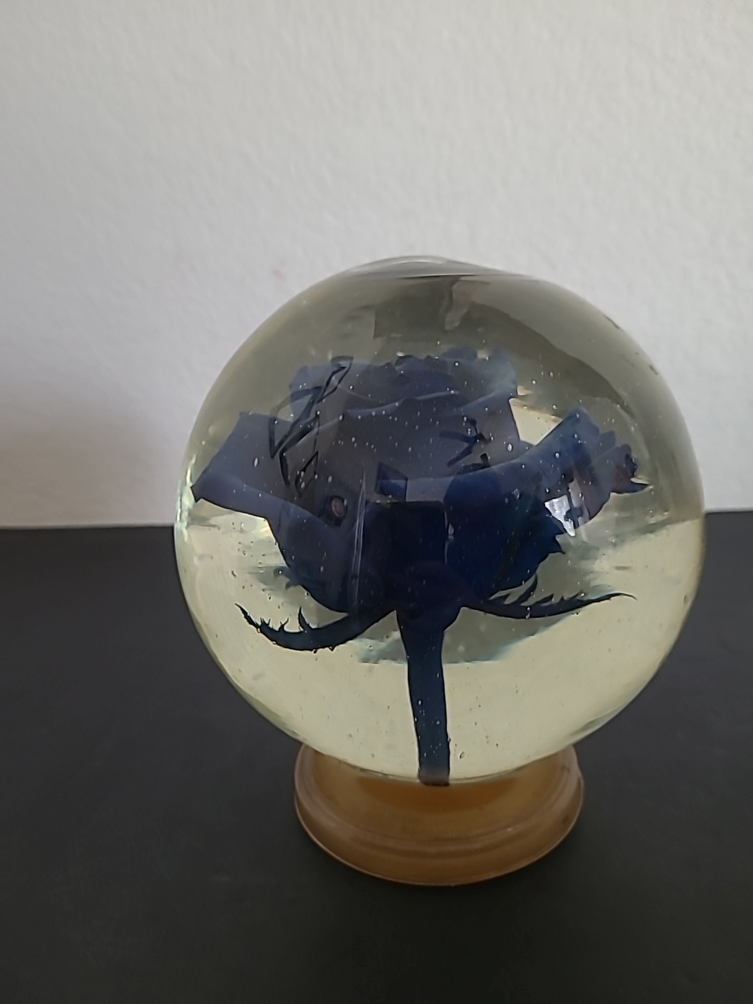 Vintage Blue Crimp Rose Pedestal Preserved In Glass and Liquid Real 4LBS