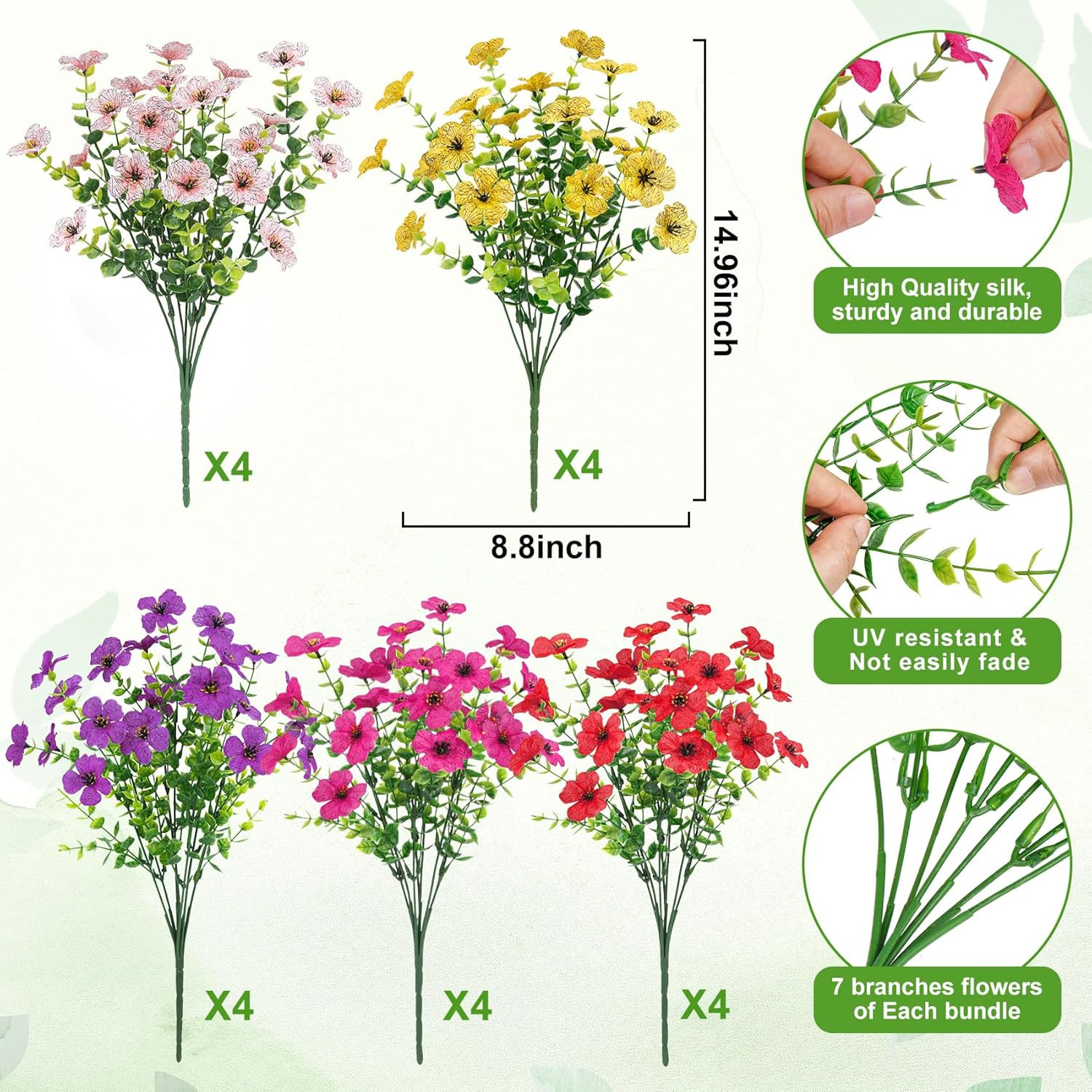 20 Bundles Artificial Flowers for Outdoors Decoration Fake Silk Flowers