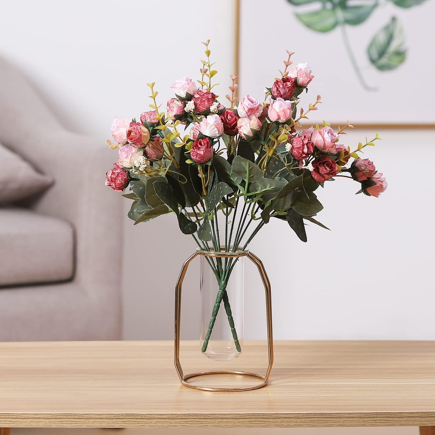 7 Branch 21 Mini Rose Heads Artificial Flowers Bouquet Wedding Home