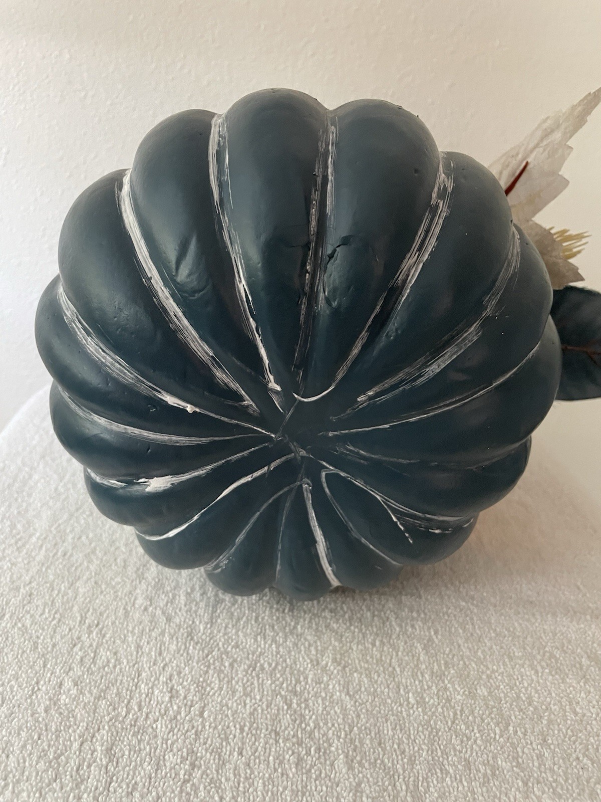 Coastal/Country Blue Stacked Pumpkin Fall Flower Arrangement With Pinecones