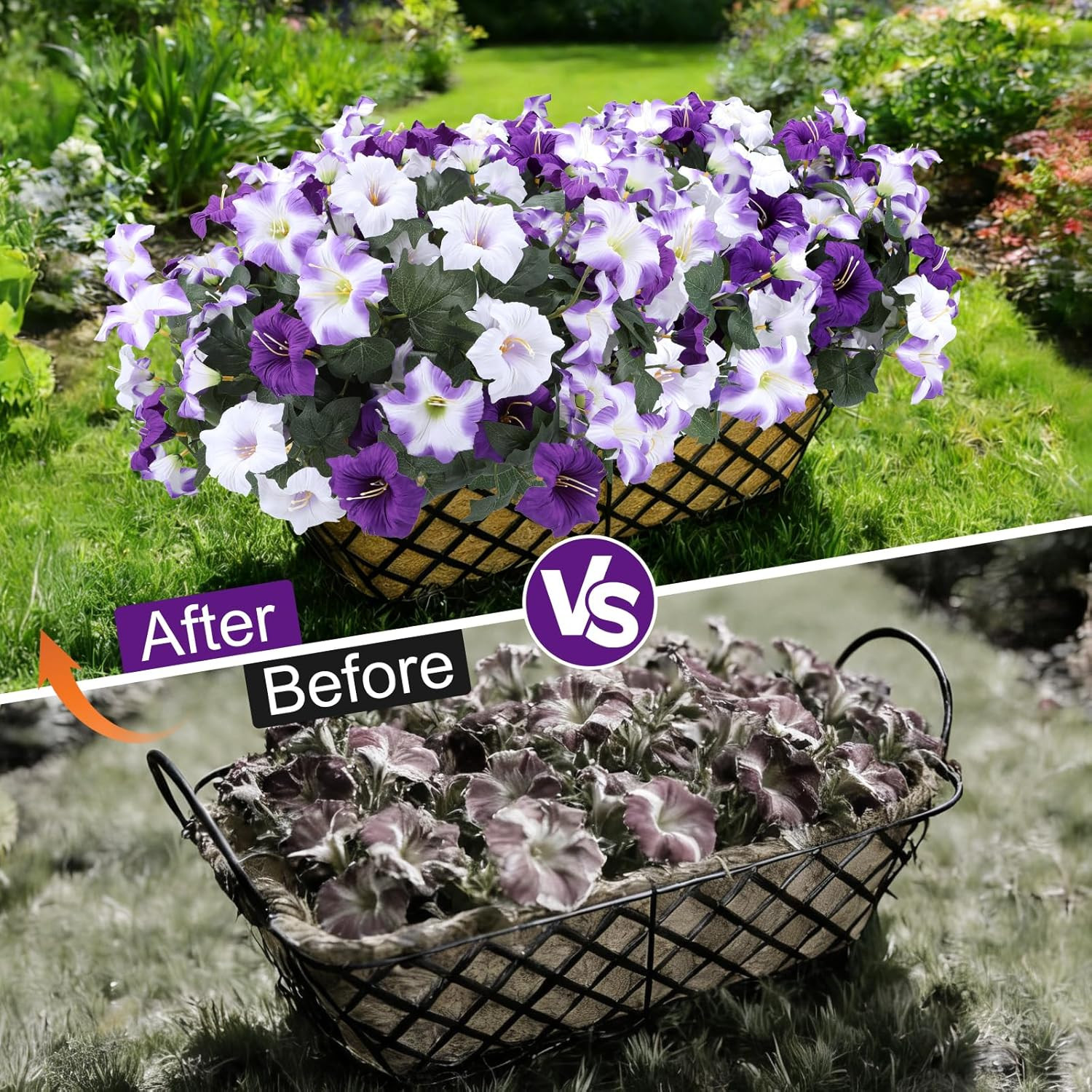 Artificial Petunias Flowers for Outdoors, 4 Bundles UV Resistant | Fake Faux Pet
