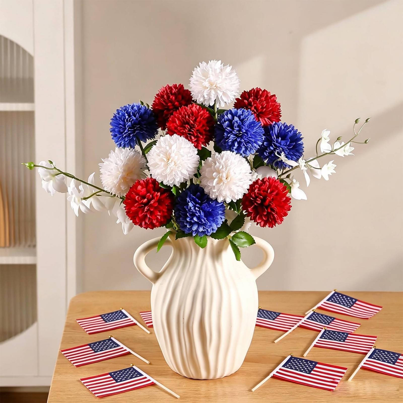 12pcs 4th of July Flowers 250th Anniversary Artificial Chrysanthemum Silk Hyd…