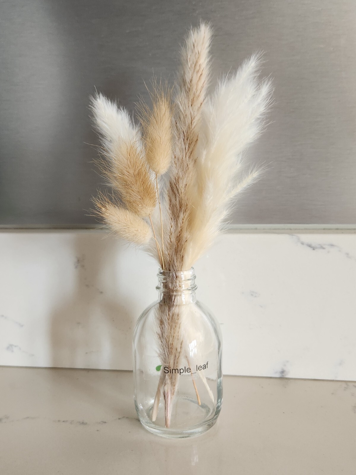 Decor Set – 3 Potted Artificial Succulent, Dried Grass Bouquet in Glass Bottle
