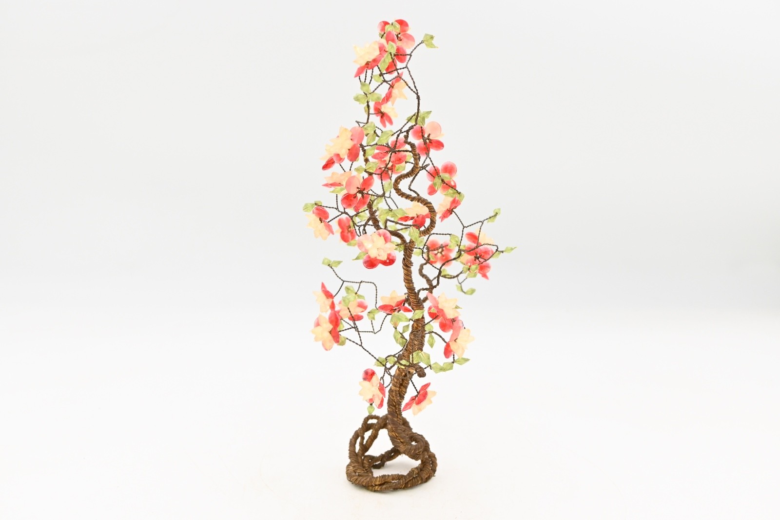 Vintage Decorative Wrapped Copper Wire Bonsai Tree Cherry Blossom Flowers