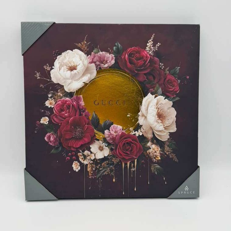 Dark Floral Glam Canvas Wall Art 16×16 – Luxury Designer Inspired Decor NWT