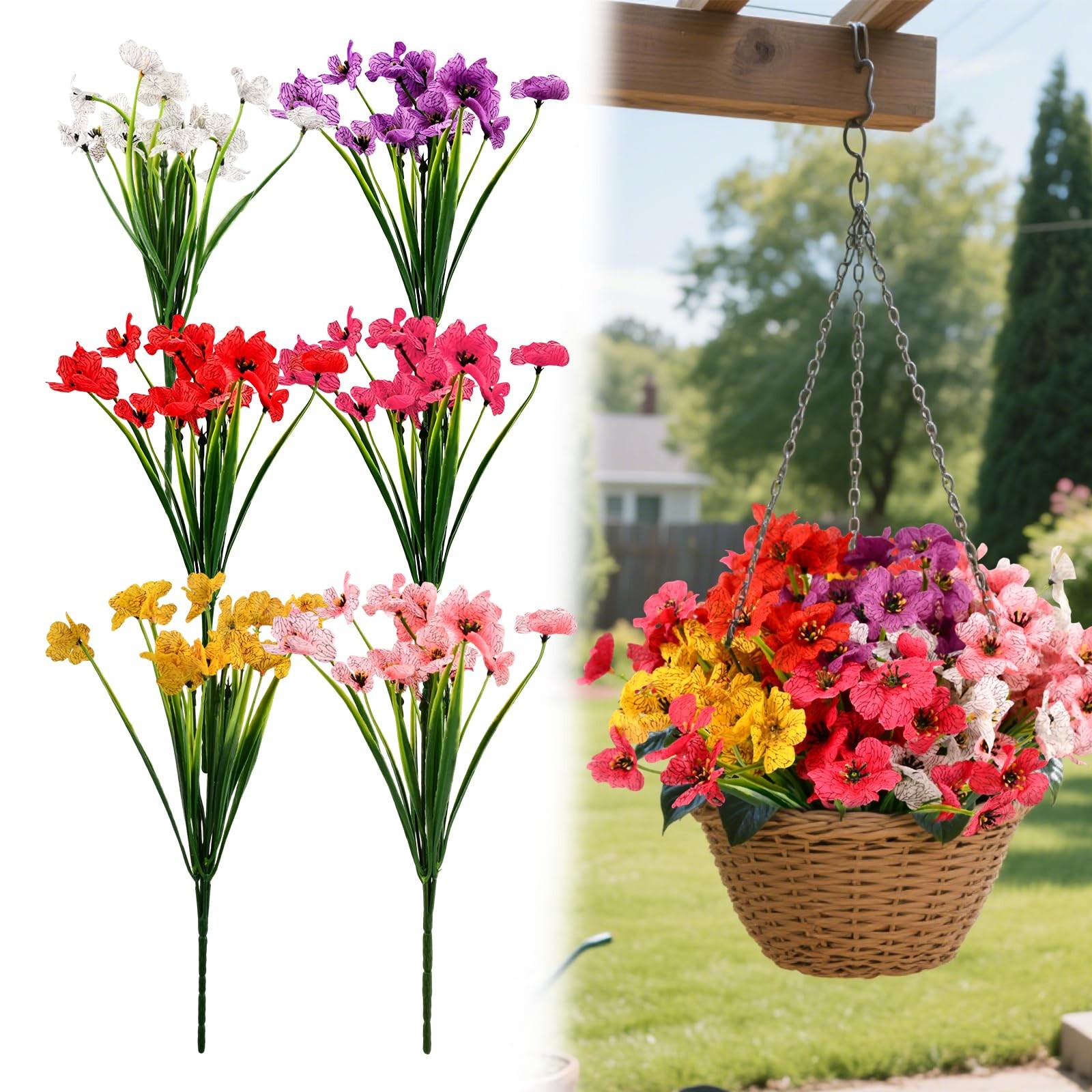 6 Bundles Artificial Violet Flowers, UV Resistant Faux Plastic Silk Flowers, …