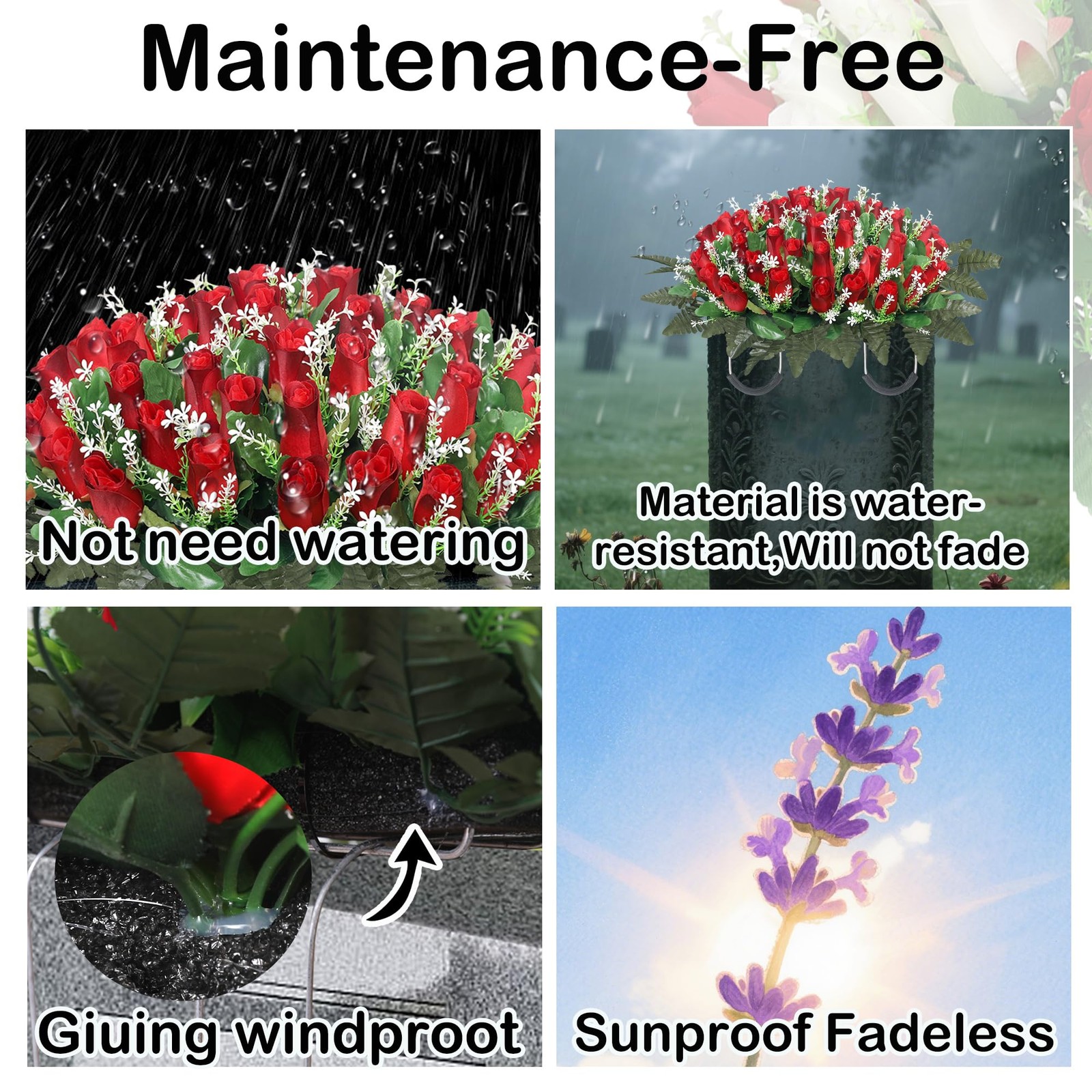 Wocst Artificial Cemetery Flowers for Grave Headstone Flower Saddle Realistic…
