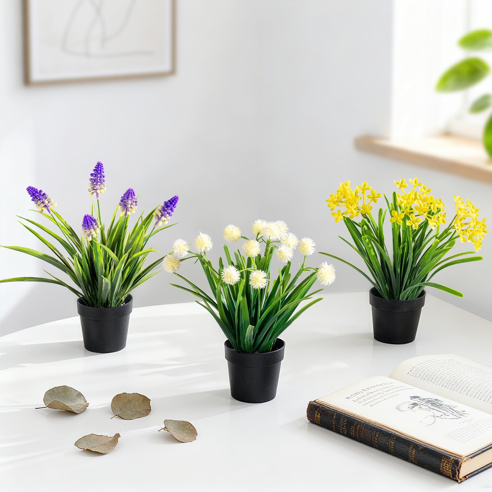 3 Pack Fake Small Plant Artificial Potted Flowers for Home Decor Fake Flower …