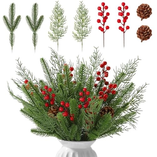 50 Pcs Artificial Pine Branches for Christmas Decorations,42 pcs Christmas