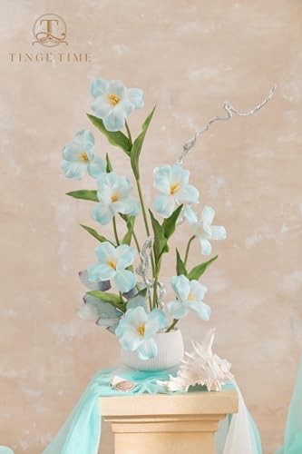 10pcs Fake Flowers, 15.3″ Blooming Tulips Artificial Flowers, Real Light Blue