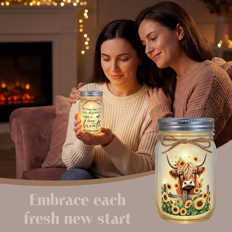 Highland Cow Sunflower Light 2in1 Dual Glow Decor Healing Gift Anxiety Relief US