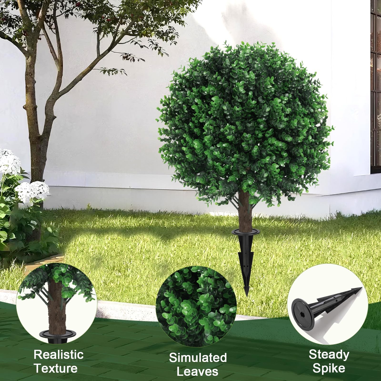 Artificial Green Boxwood Topiary Ball Bush for Outdoor with Spike, Set of 2 U…