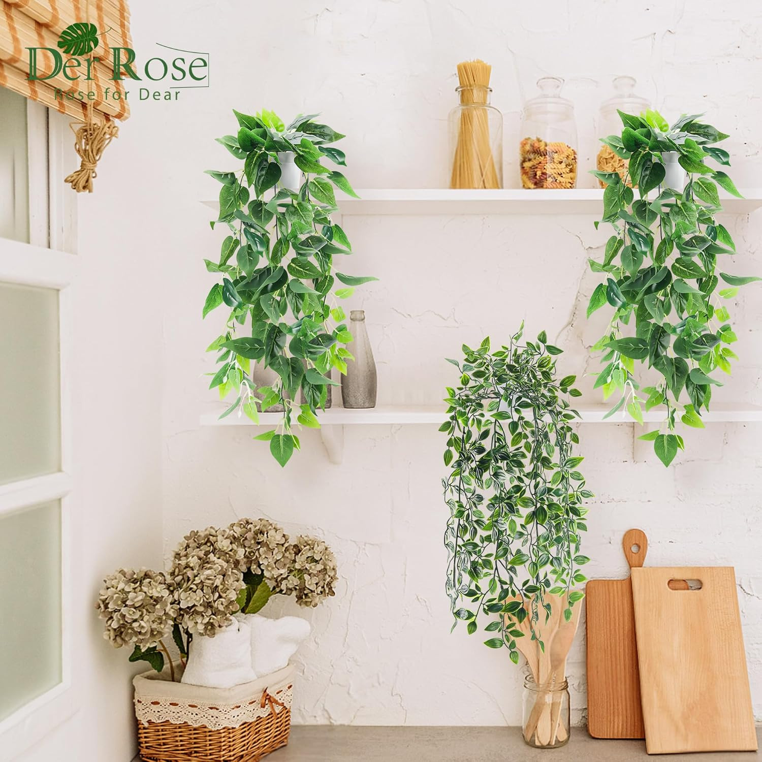 Der Rose 4 Pack Fake Plants Hanging Faux Potted Ivy Vine Artificial Mandala Plan