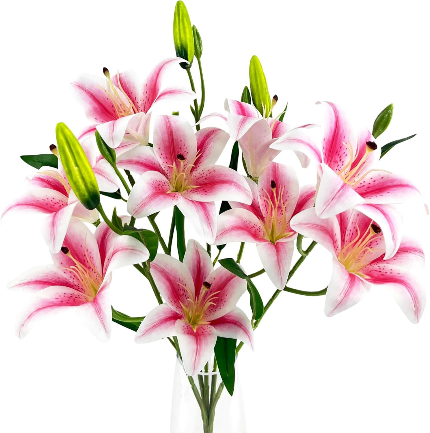Artificial Lily Flowers with 9 Full Blooms & 3 Buds, Real Touch Long Stem Faux T