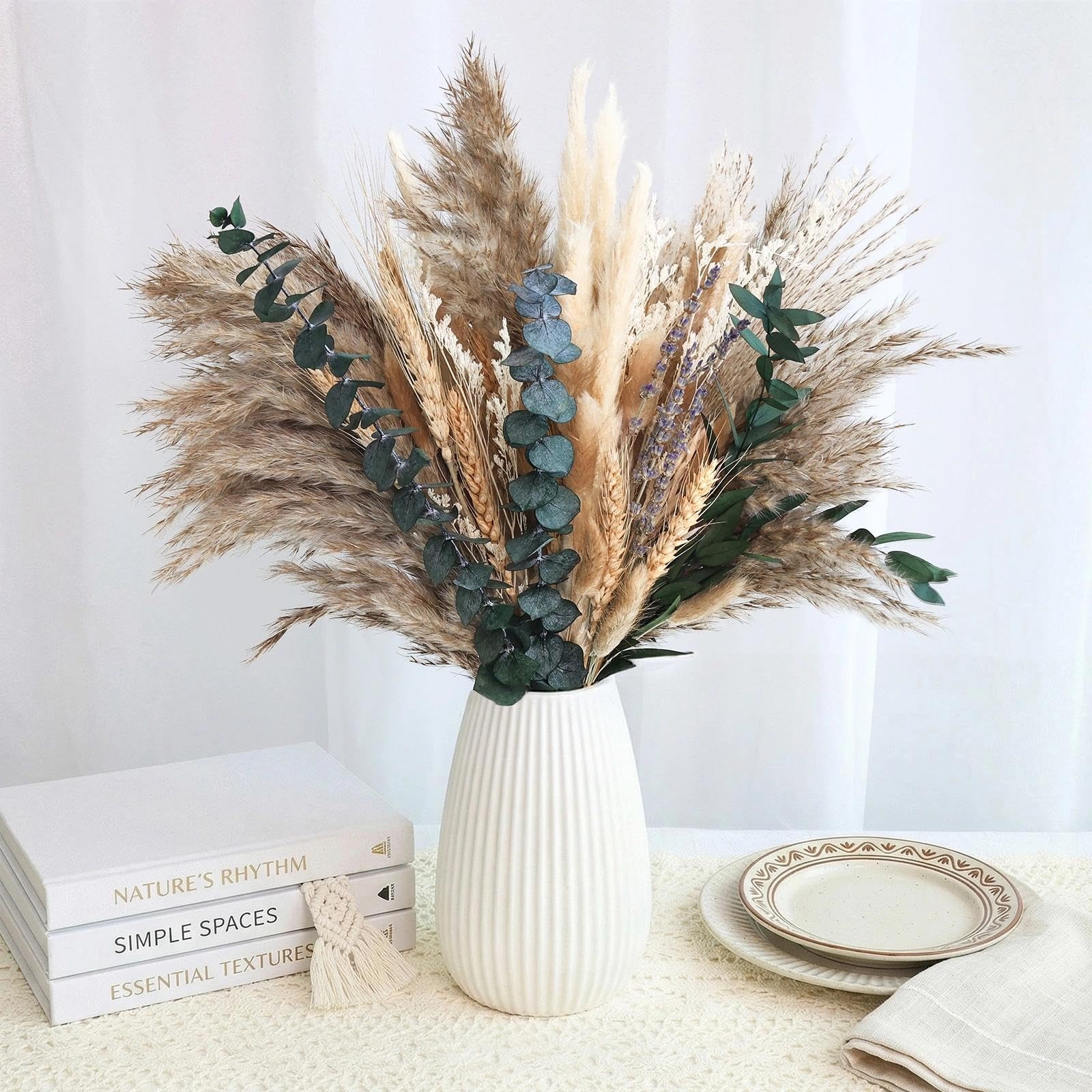 Boho Dried Flowers Set | Dried Pampas, Eucalyptus, Lavender, Bunny, Tails & R…