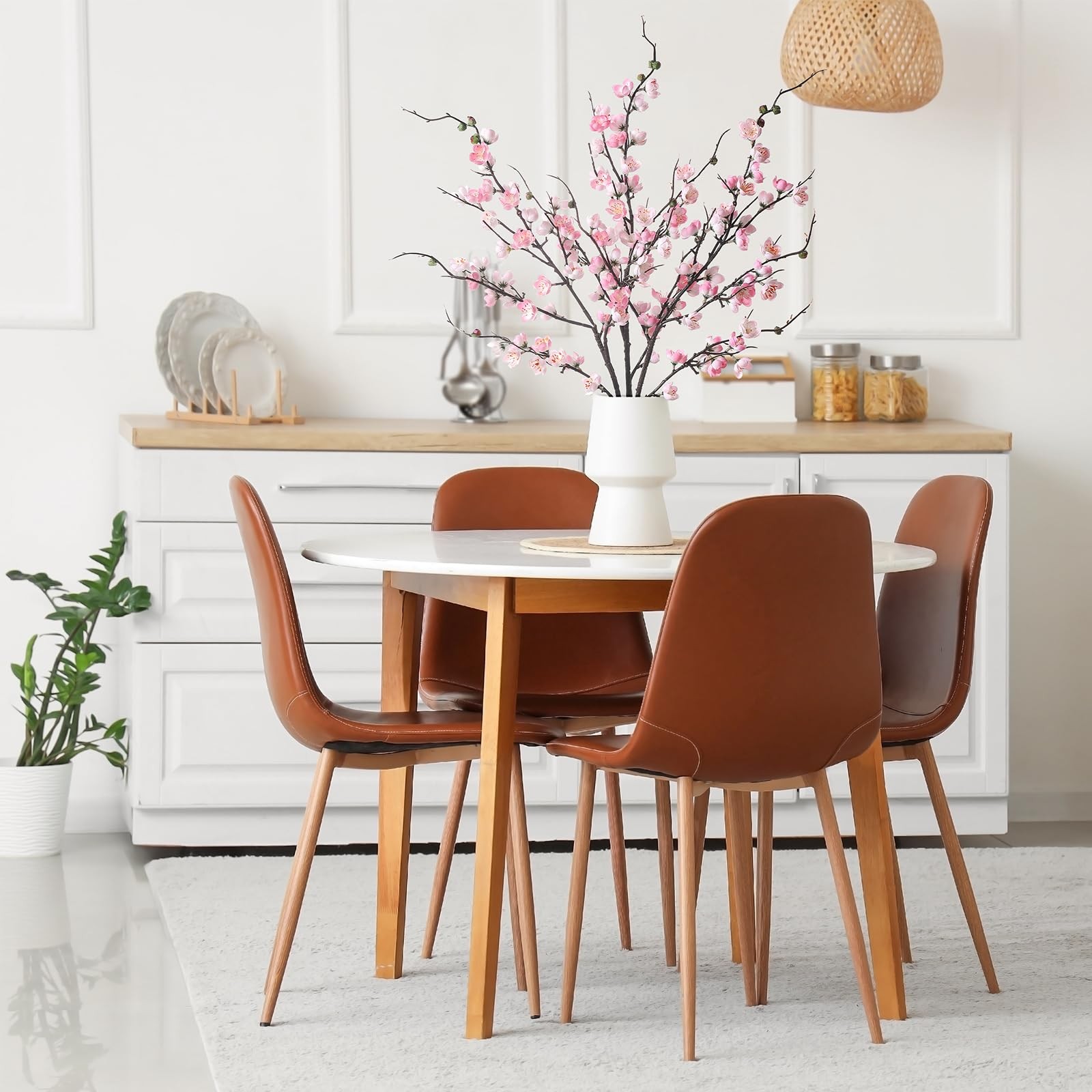 3 PCS Artificial Pink Cherry Blossom Branches 37.8 Inch Faux Silk Flowers