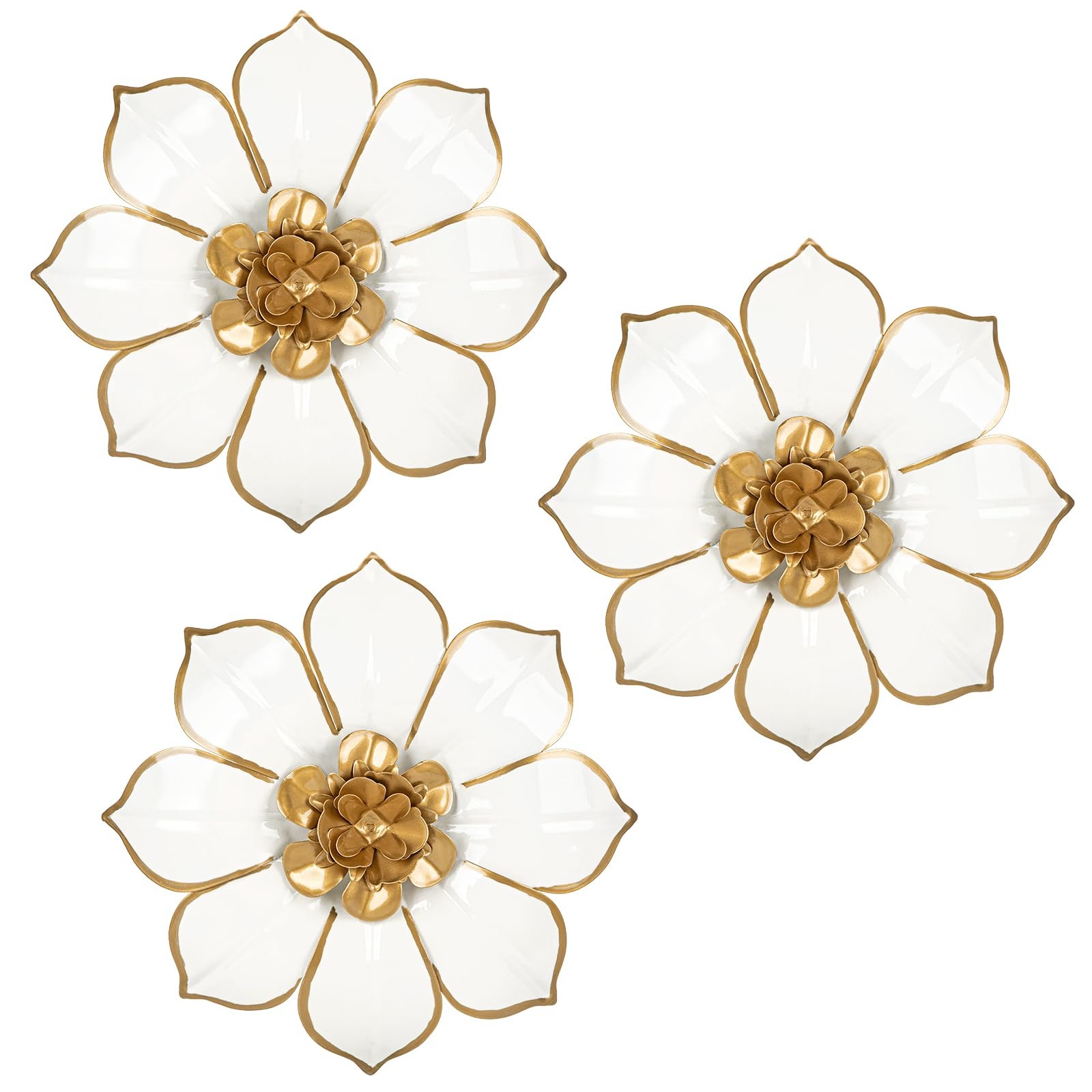 Metal Flowers Wall Decor White and Gold Art 10″, # 3