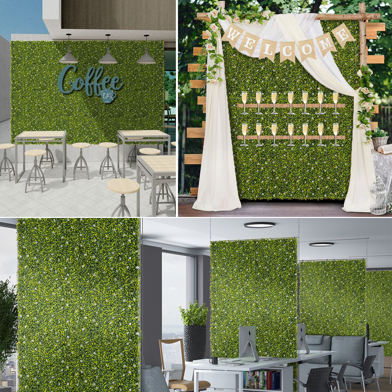 18*18″ Artificial White Flowers Wall Hedge Mat w/ Hard Back Outdoor Grass Fence