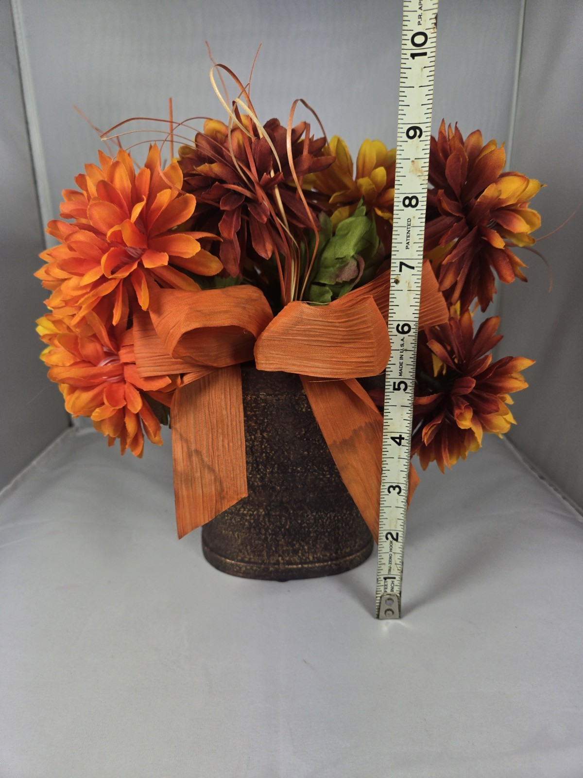 Fall Floral Decor Bouquet & Vase, Autumn Arrangement w/ Leaves Centerpiece
