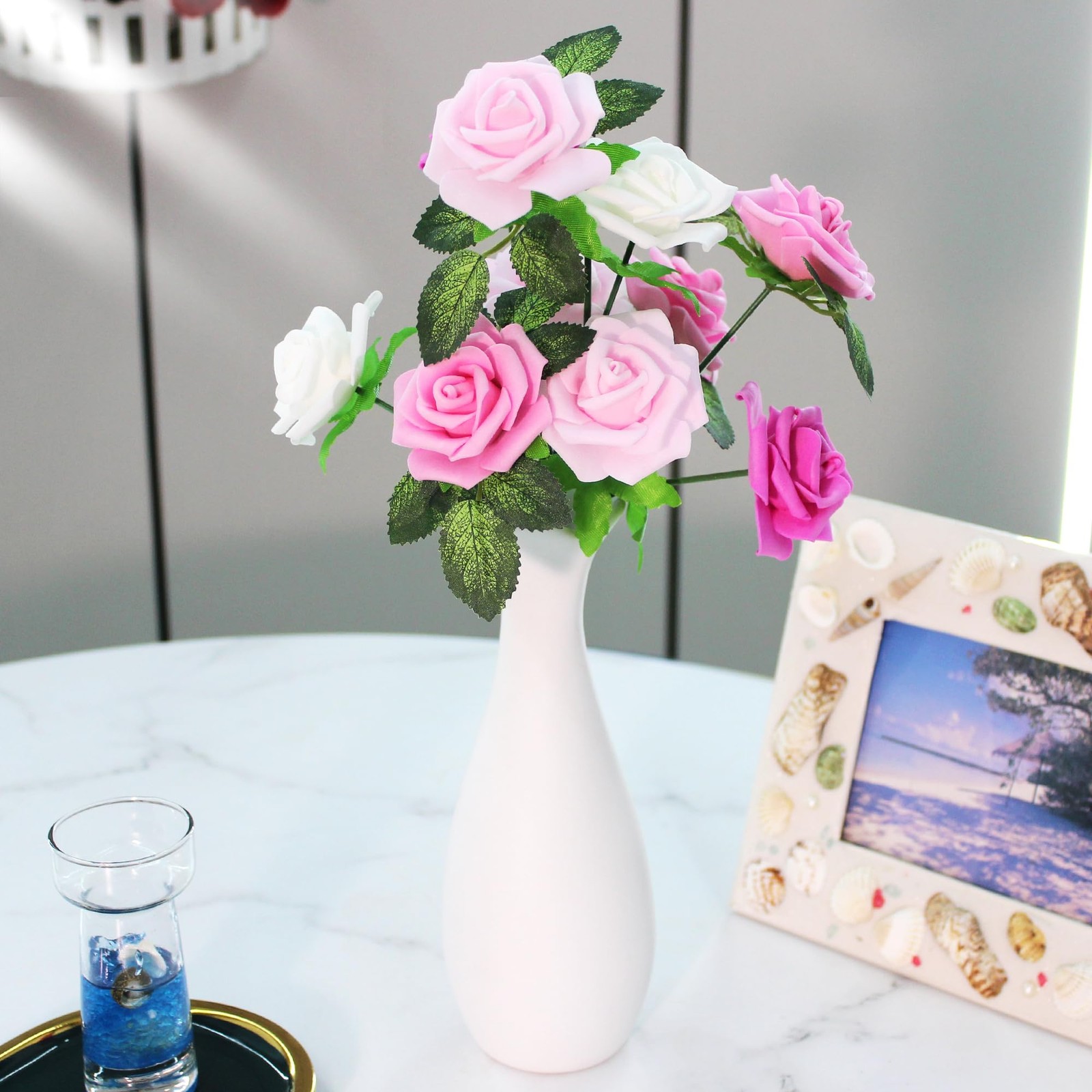 100 PCS Artificial Flowers 2 Inch Foam Fake Rose Head Pink White Bulk Craft