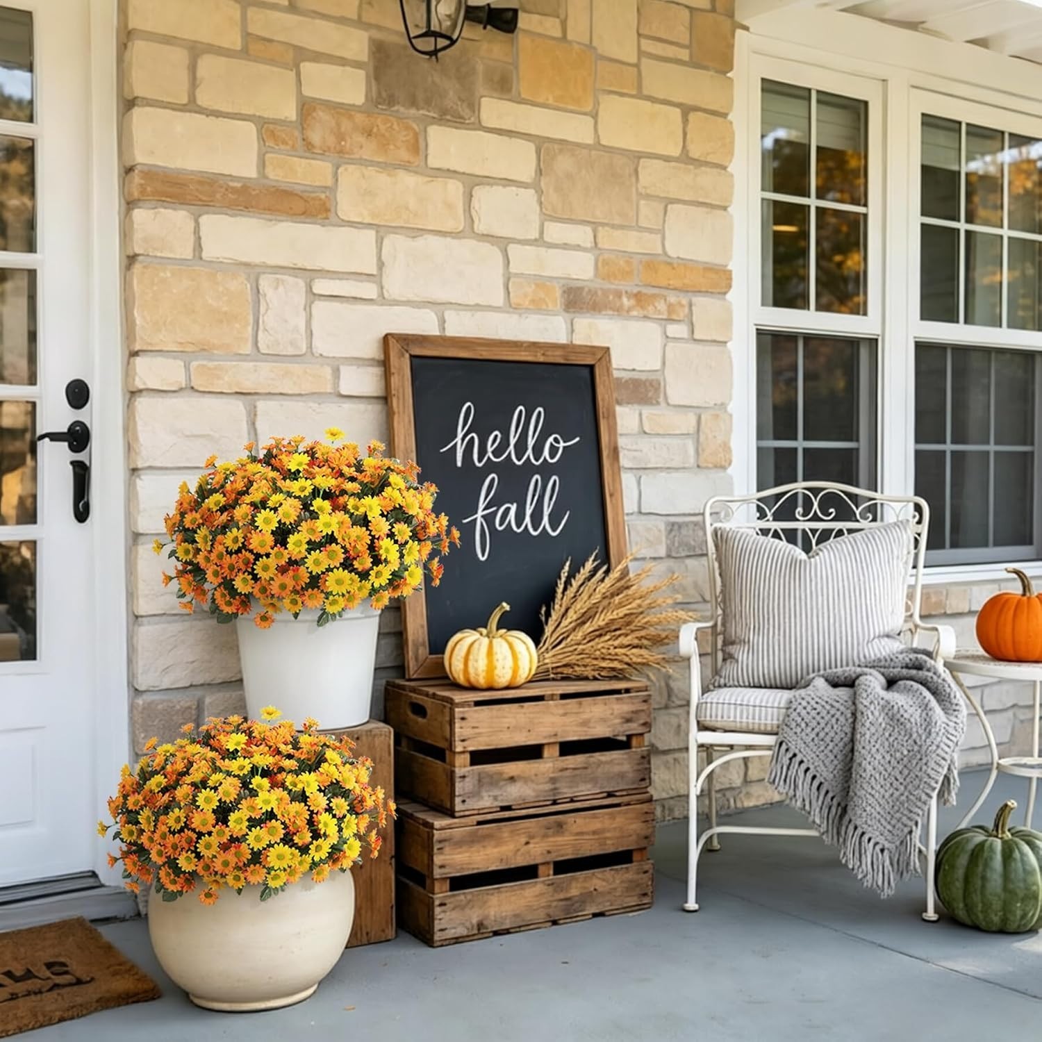 12 Bundles of UV Resistant Fake Mums – Lifelike Outdoor Decor for All Seasons