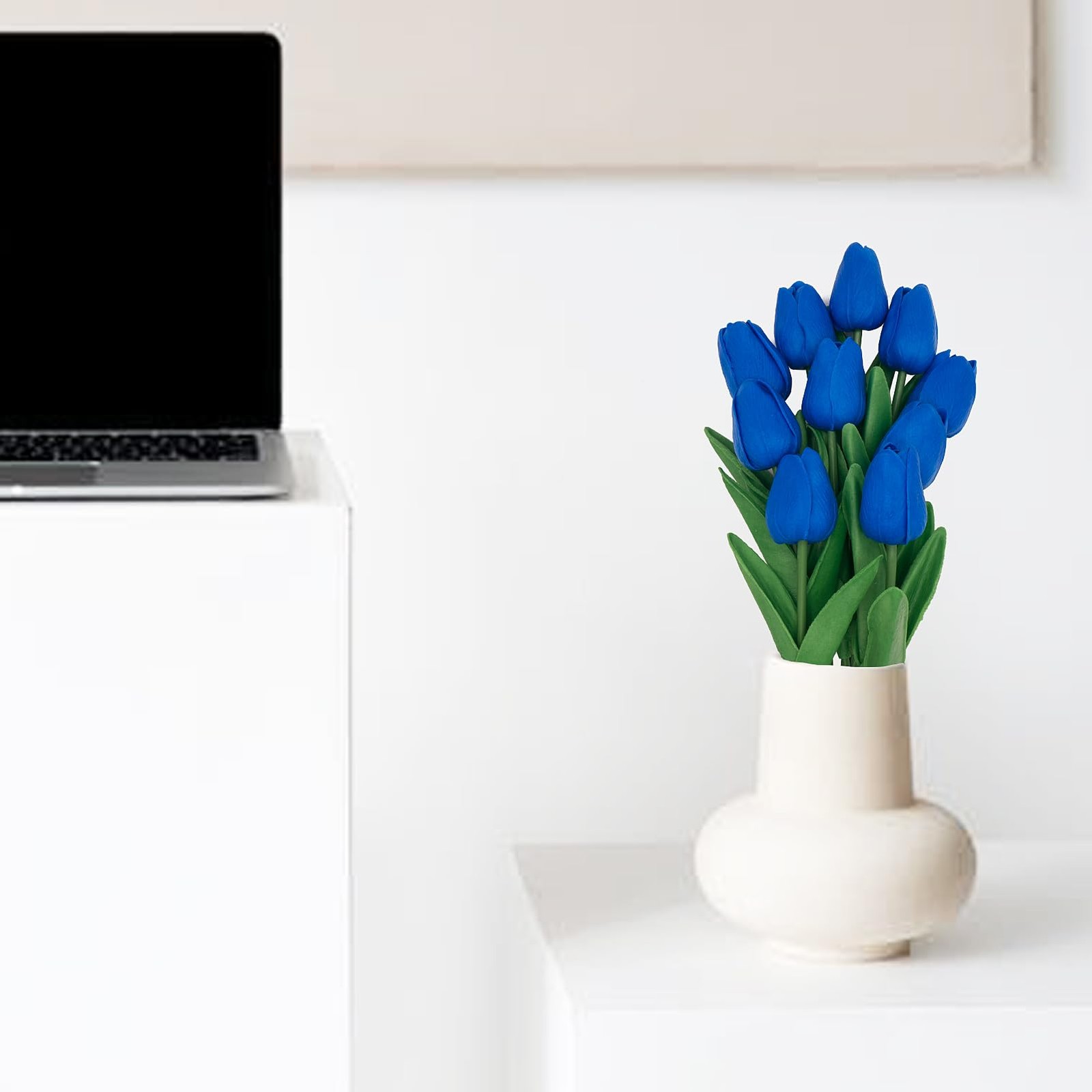 Blue Fake Tulips 10 PCS 13 Inch Real Touch PU Artificial Flowers Bouquet