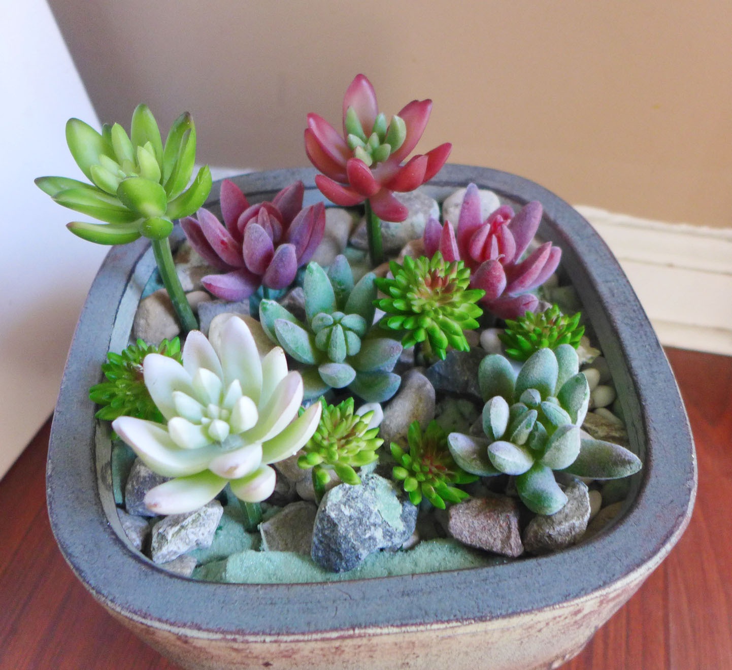 Set of 13 Pcs Artificial Plants Flocking Finger And Yacons Succulents