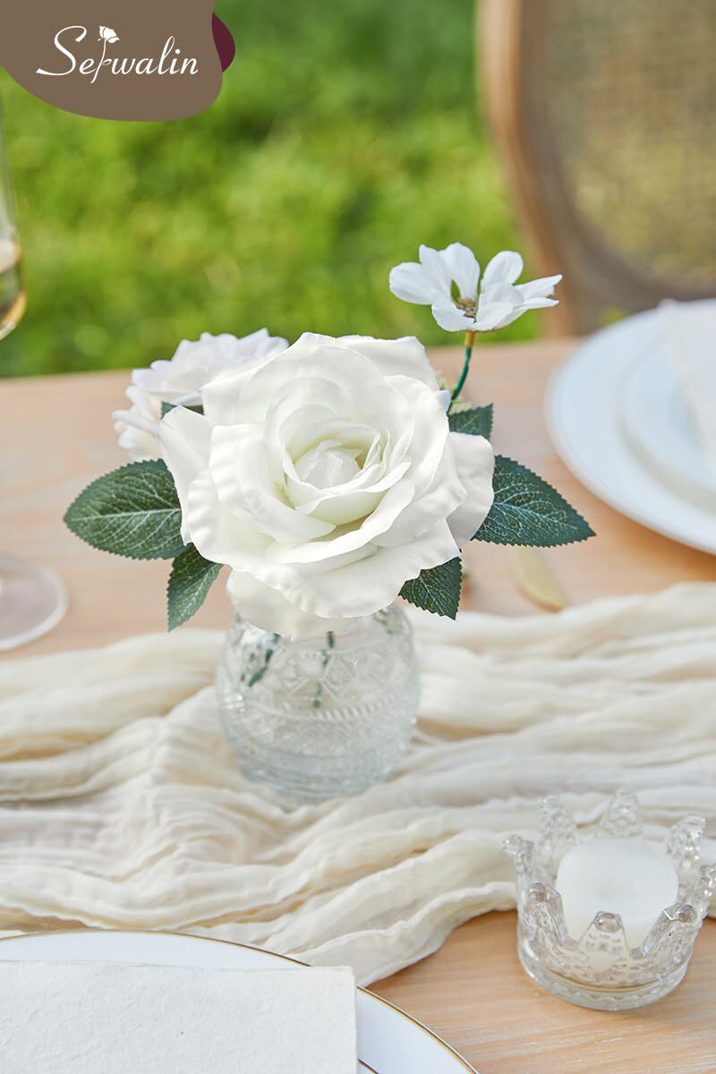 White Wedding Flowers Silk Roses Peonies Real Touch Cake Decoration DIY