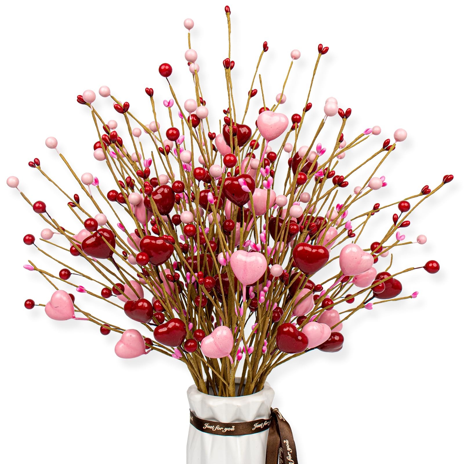 Pink Heart Decorations 24 Pack Red Heart Picks 17 Inch Pink Red Stems for Wed…