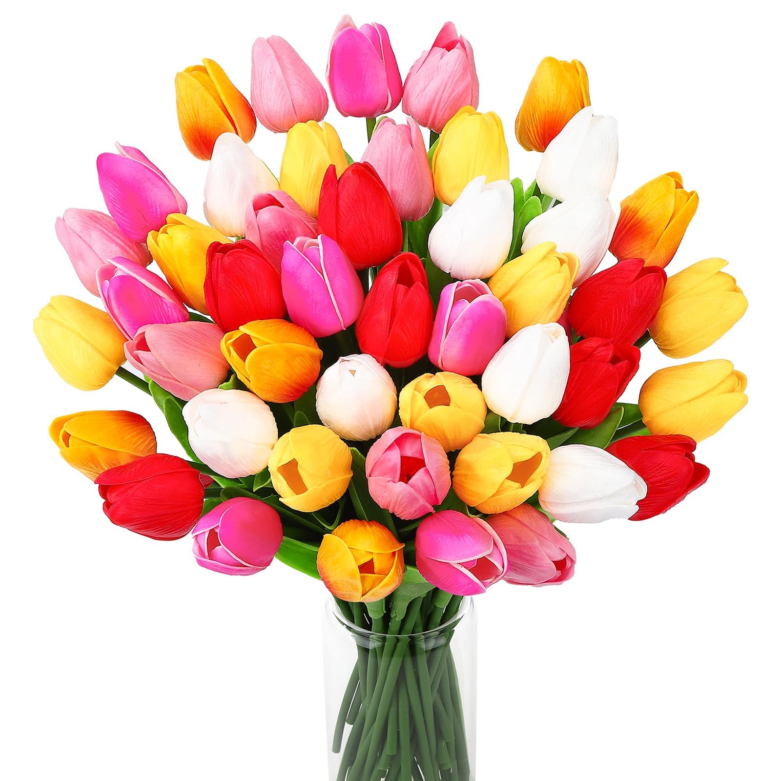 48 PCS Mixed Colors Artificial PU Fake Tulips Flower Bouquet Home Office