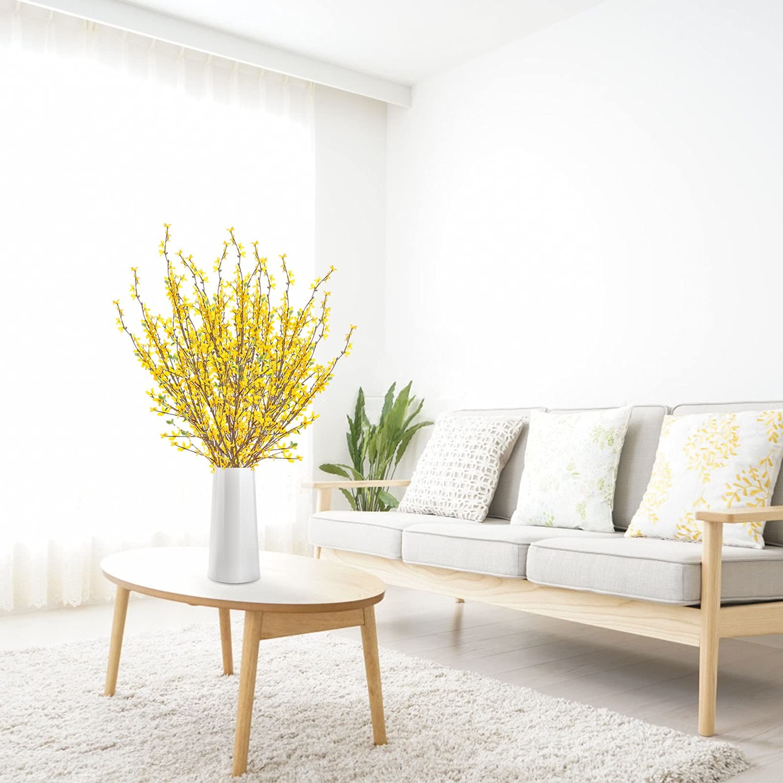 6Pcs Artificial Forsythia Flower Branches 39 Inch Long Faux Yellow Jasmine Ar…
