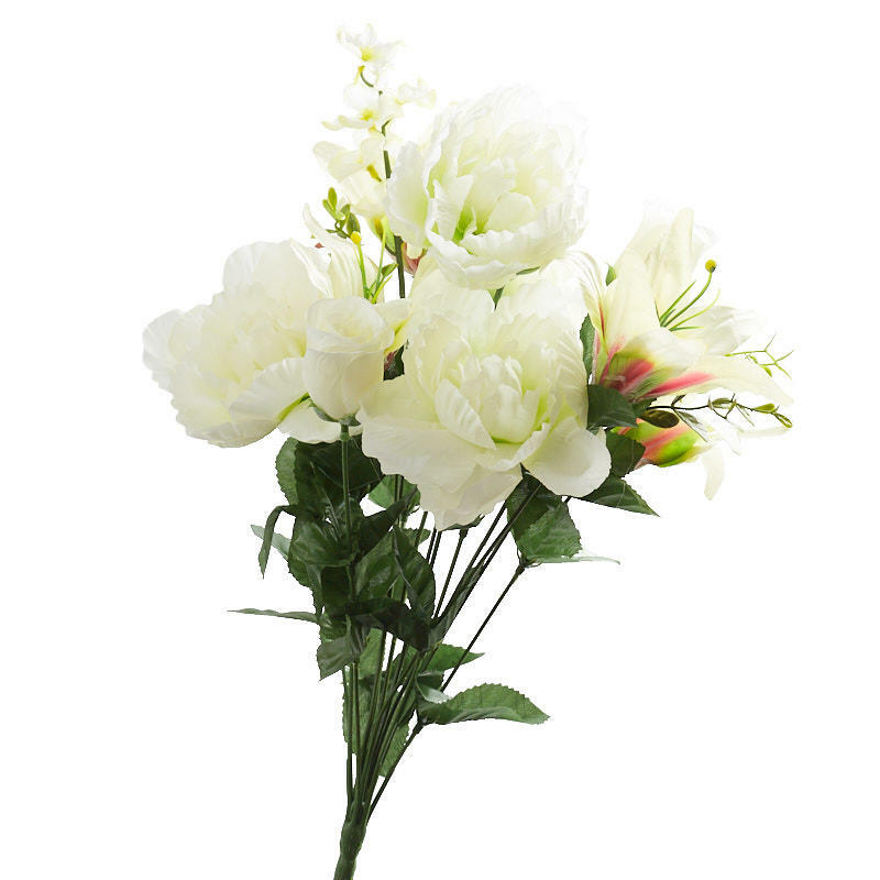 Cream and Green Artificial Lily Peony and Rose Bush
