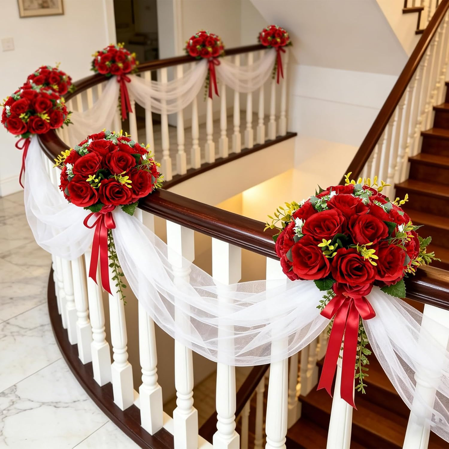 Roses Flower Balls for Centerpieces, 6 Pcs 11.81 Inches Large Artificial Wedding
