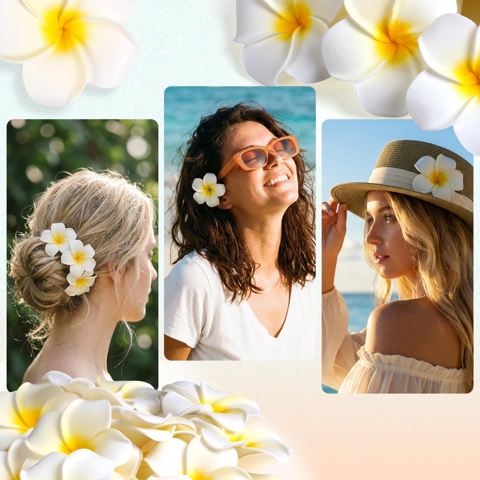 48Pcs Artificial Plumeria Flowers, White Foam Frangipani Flowers Head Fake Ha…