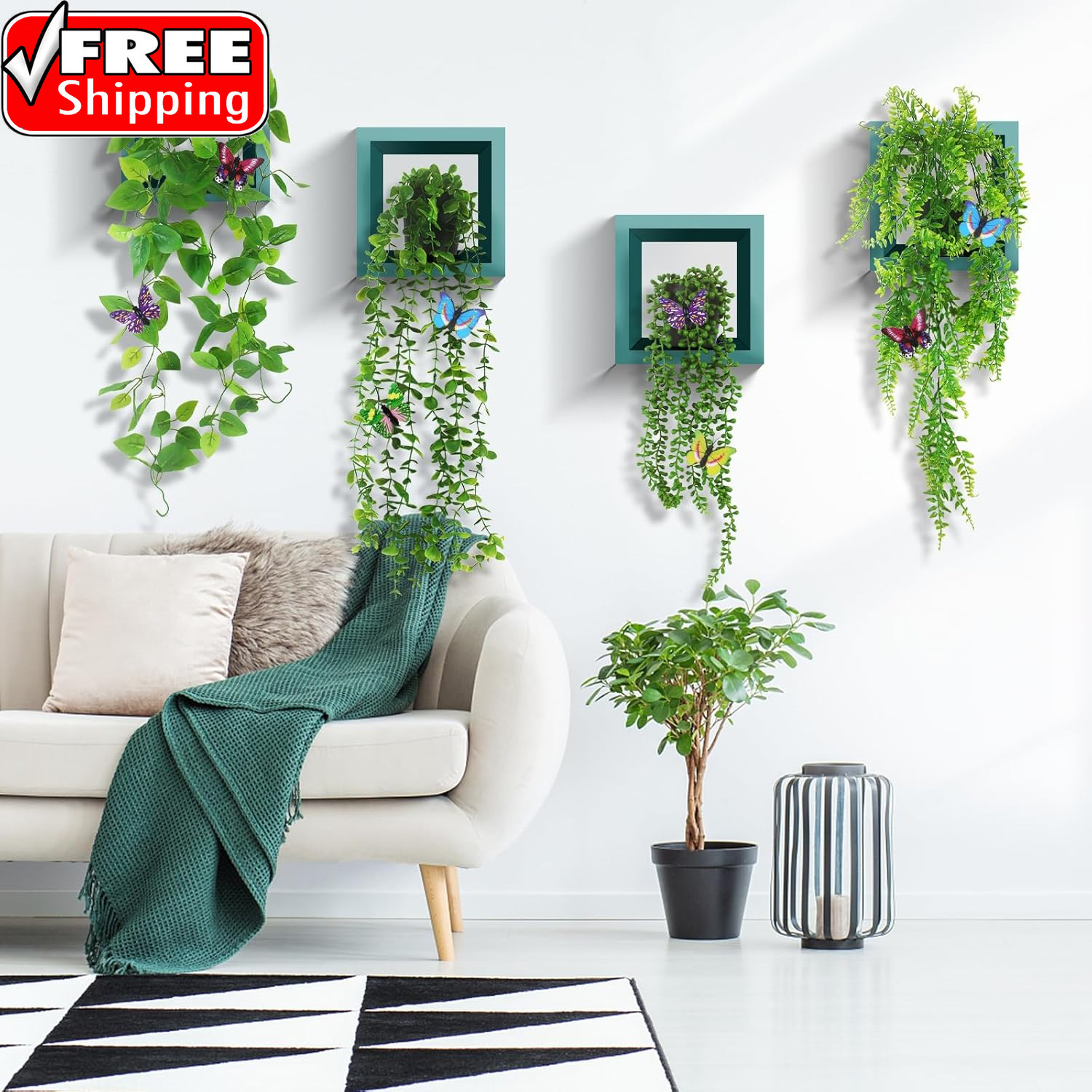 4 Pcs Artificial Hanging Plants with Pots – Realistic Fake Eucalyptus & Ivy Vine