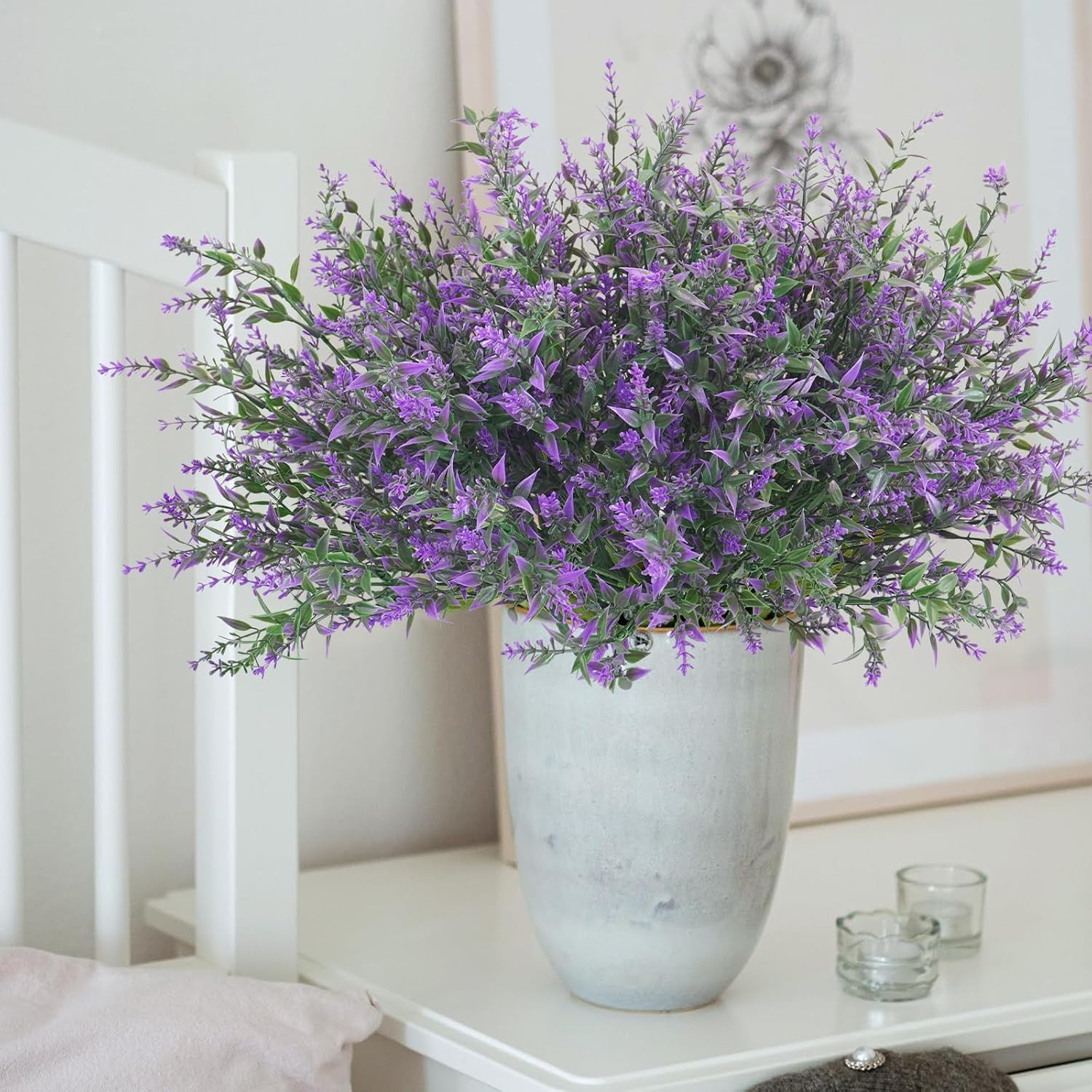 42 Pcs UV Resistant Faux Lavender Flowers for Garden Decor – Purple Plants