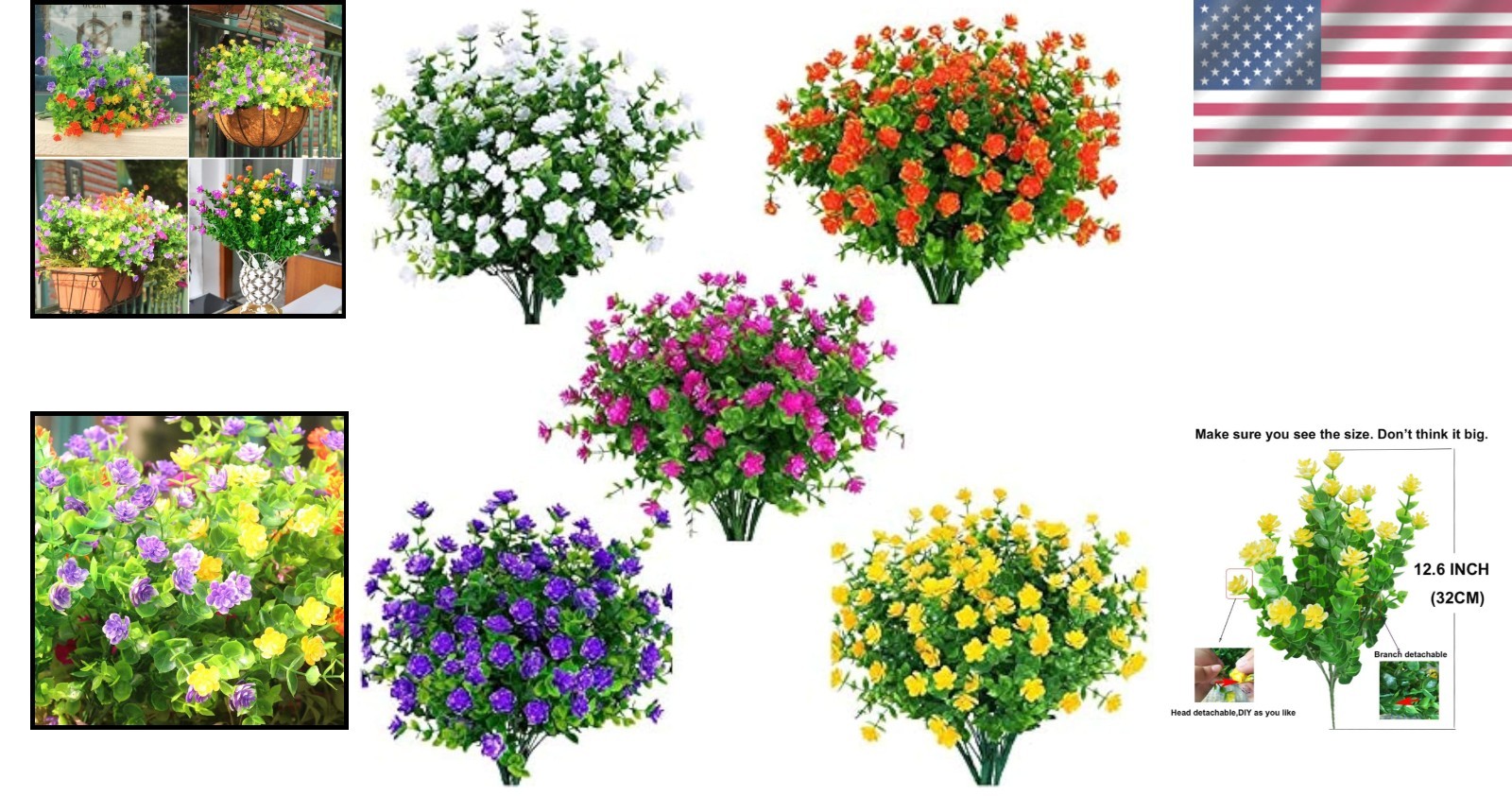 Durable Plastic Greenery – 15 Bundles of UV Resistant Faux Flowers for Style
