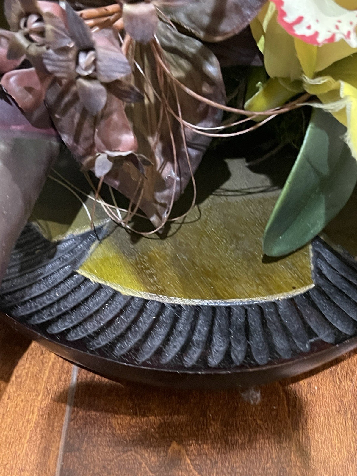 Artificial Faux Silk Floral Arraignment on Teak Wooden Plate 30″ x 18″ x 10″