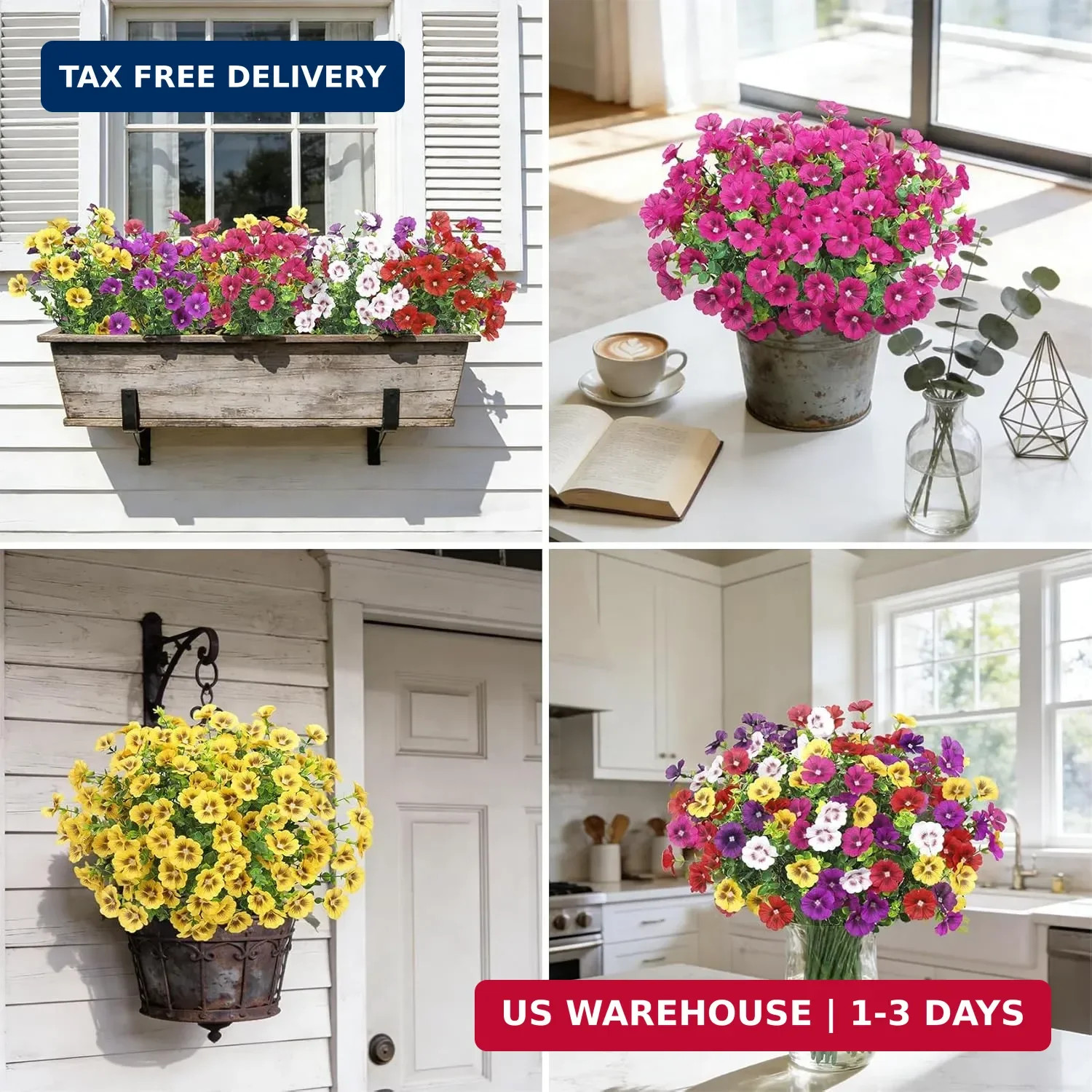 24 Bundles Artificial Flowers for Outdoors Fake Silk Flowers UV Resistant Faux P