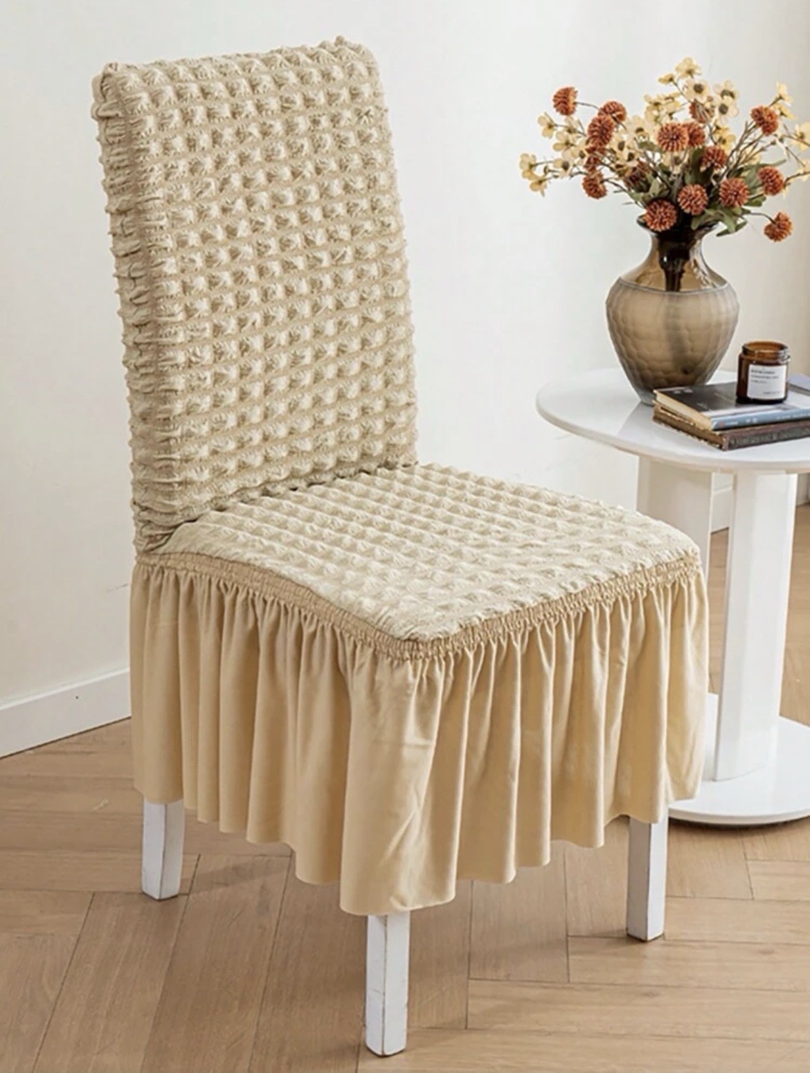 1pc Chair Cover with Elegant Skirt for Dining Room Kitchen Chair Slipcover