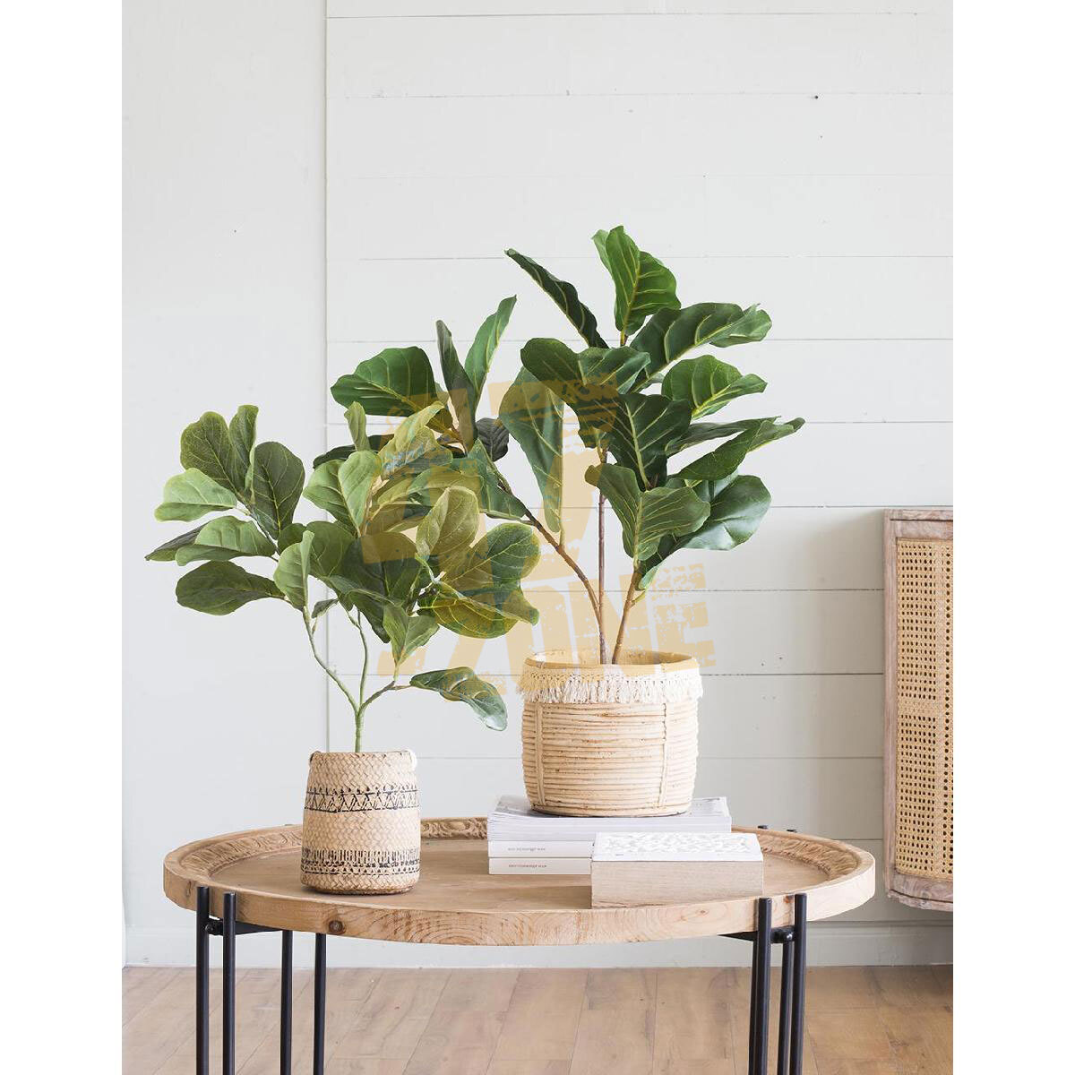 Faux Potted Fiddle Leaf Tree Green Black Artifical Garden Indoor Outdoor Plant