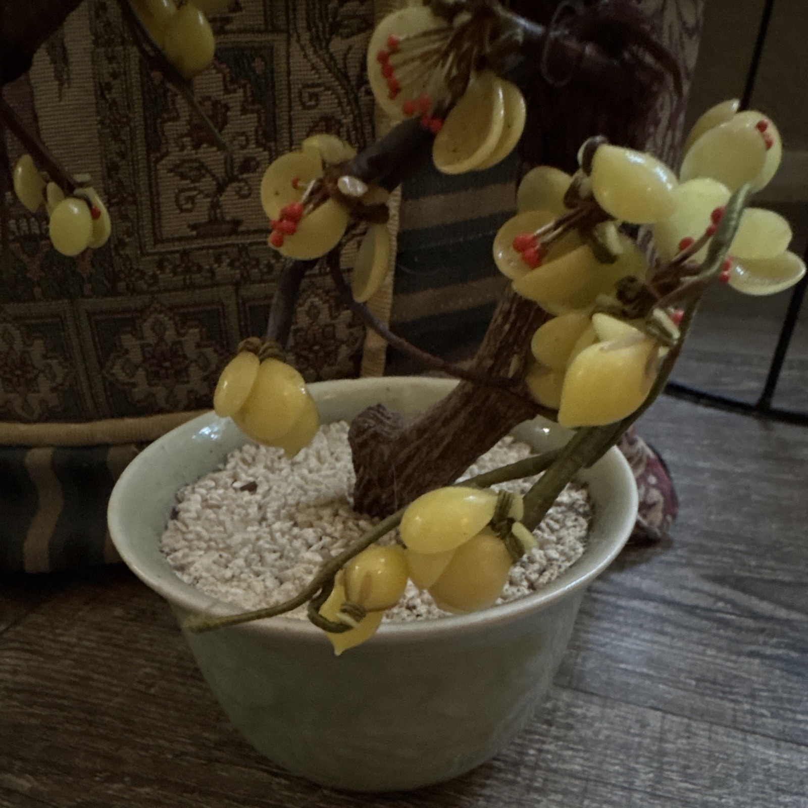 Artificial Yellow Blossom Branch Floral Arrangement & Centerpiece in Ceramic Pot