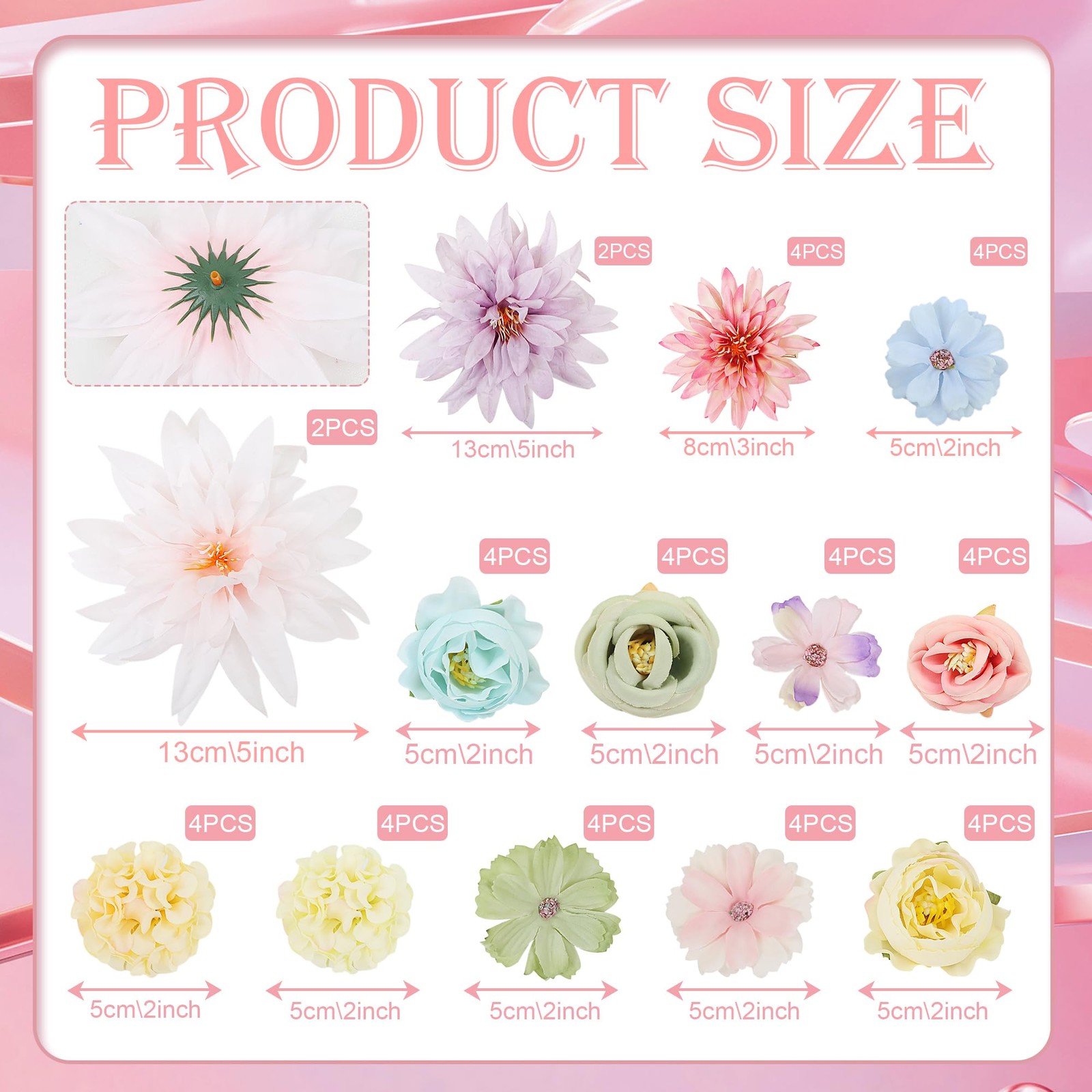 LACGO 48 PCS Fake Flowers Heads – Artificial Flower Heads Bulk Silk Faux Rose