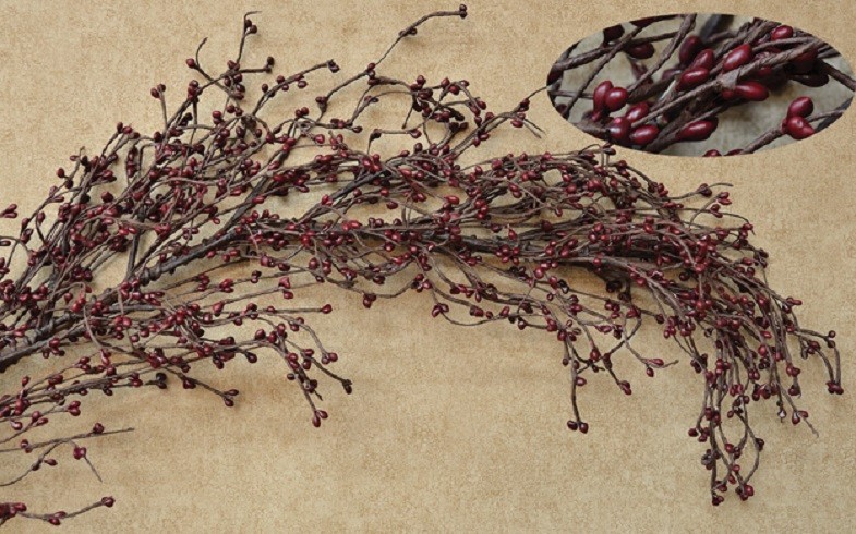NEW Primitive FARMHOUSE PIP BERRY GARLAND BURGUNDY 48″ Cottage Rustic Crafts