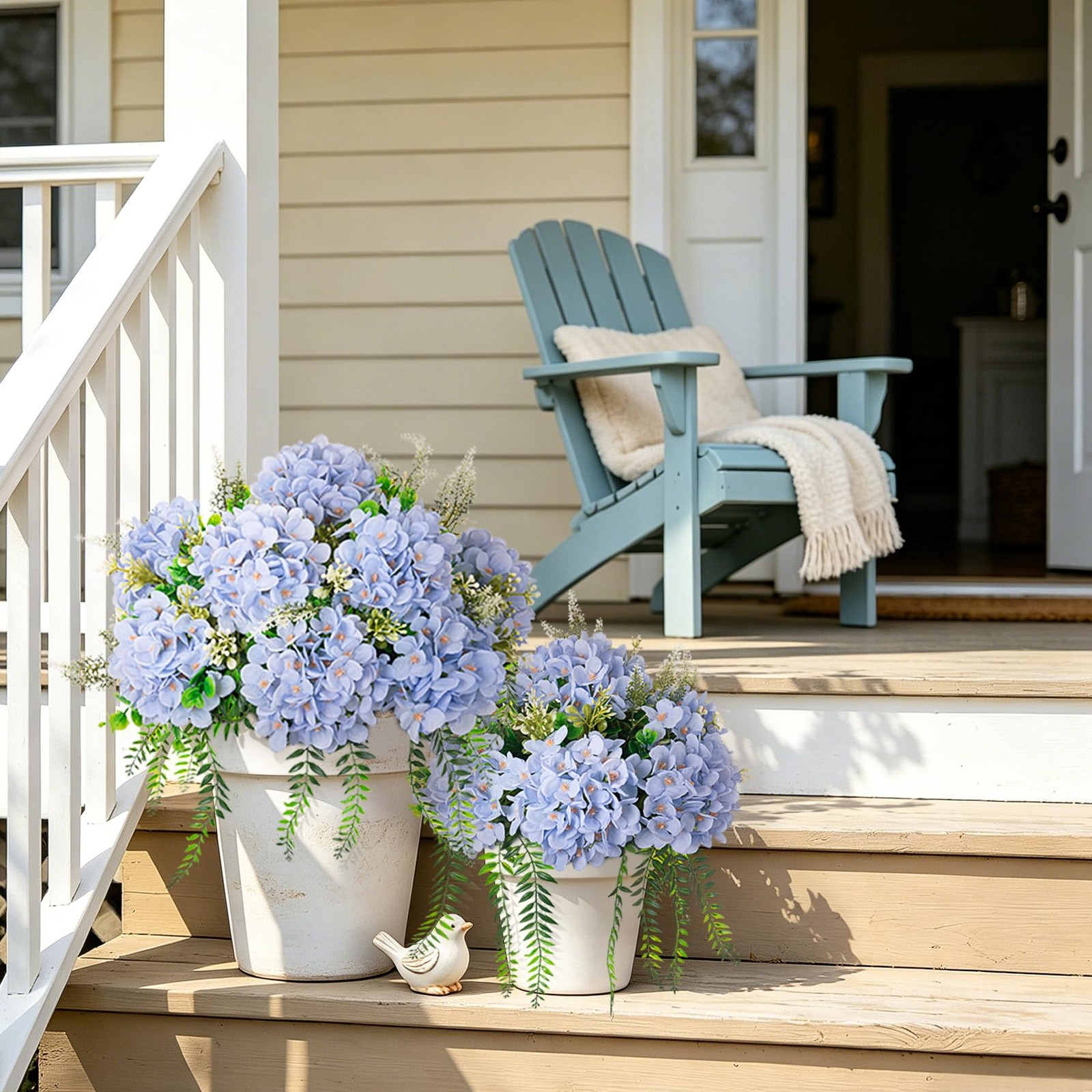 8 Pcs Artificial Hydrangea Flowers Silk Blue Fake Flower with Eucalyptus for …