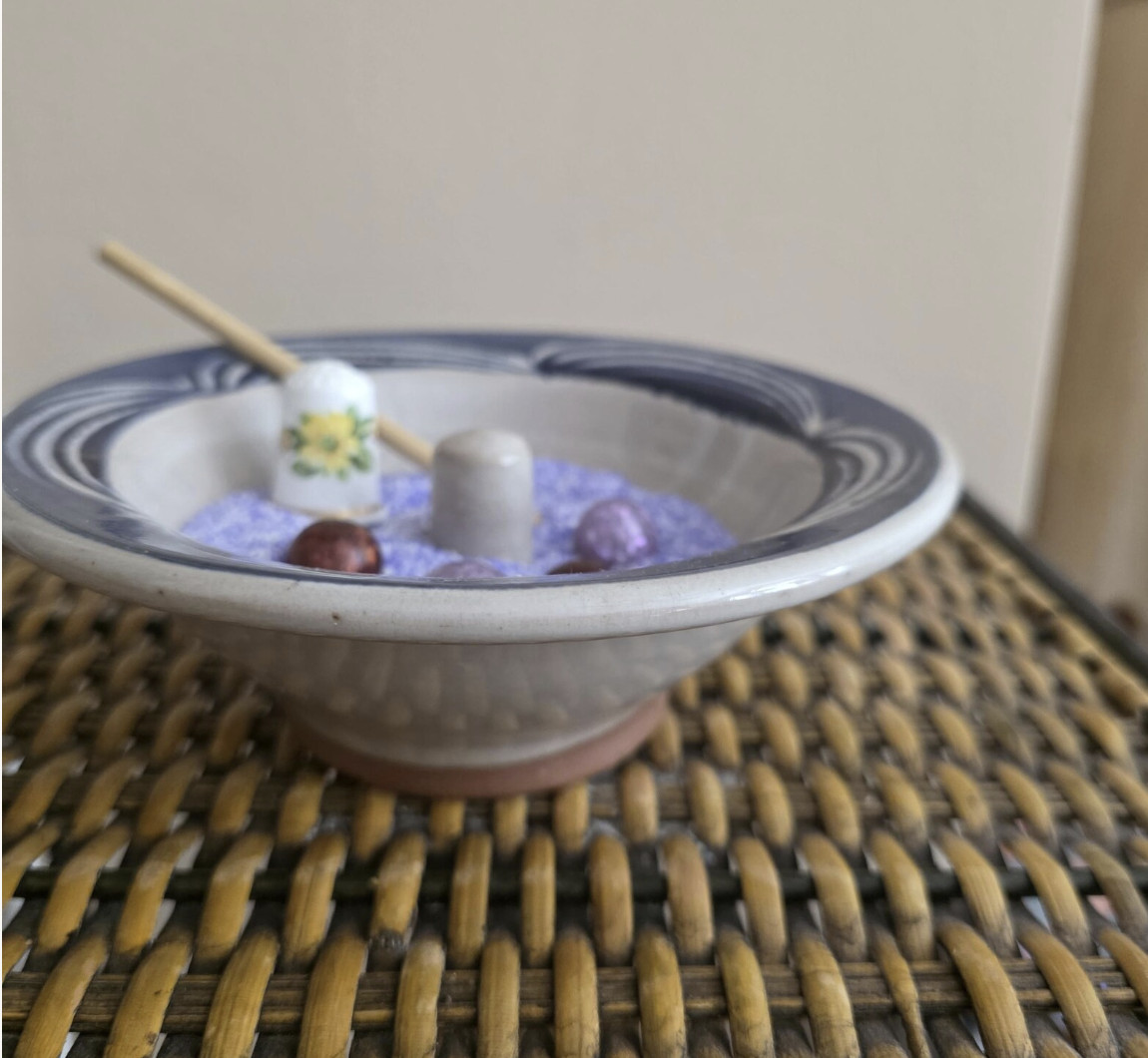 Upcycled apple blossom zen garden