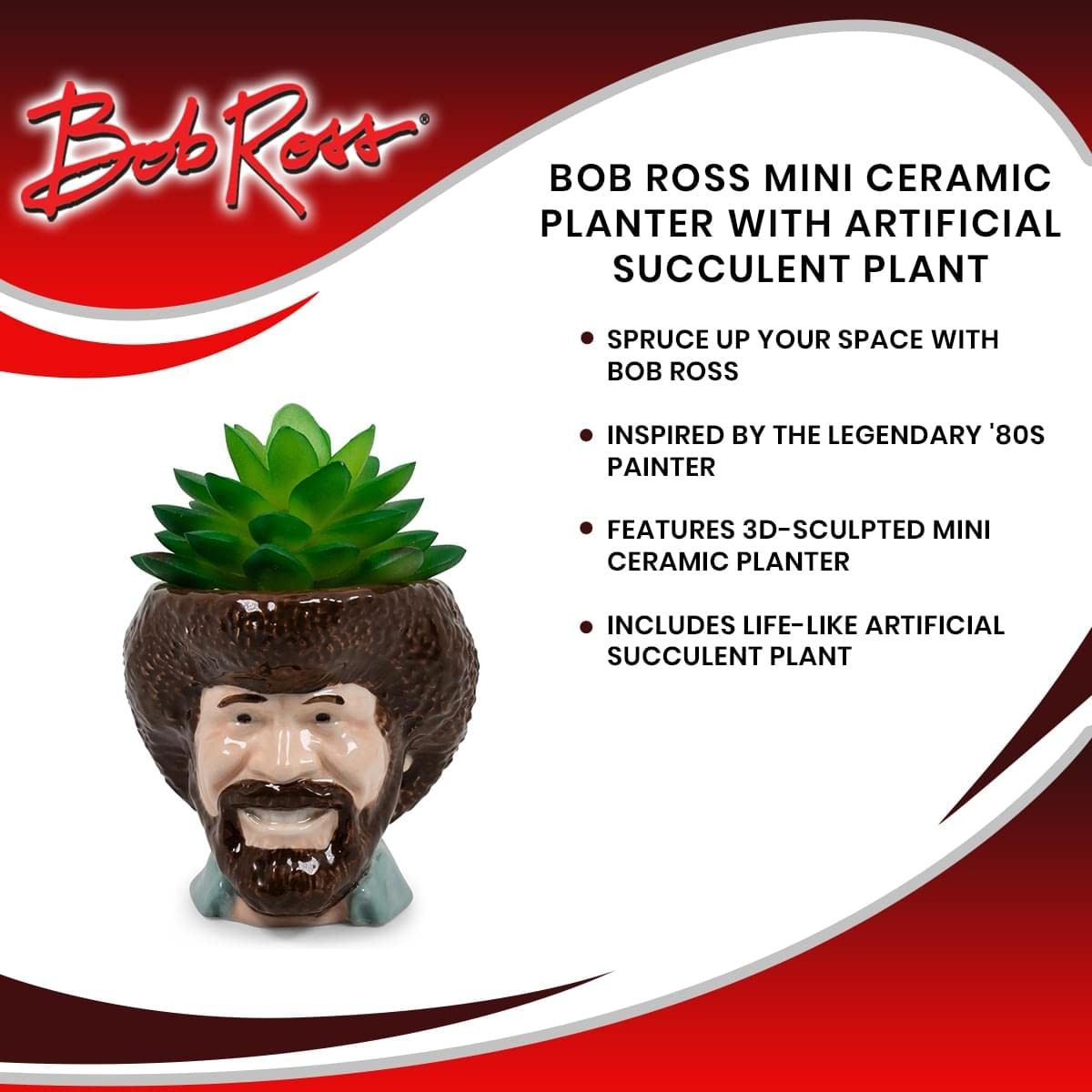 Toynk Bob Ross Mini Ceramic Planter with Artificial Succulent | Small Flower …