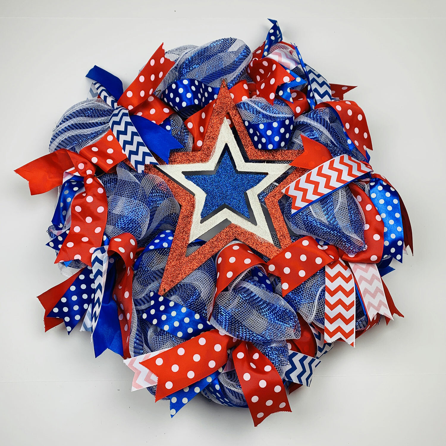 American Spirit July 4th 22” Glittered Large Star Ribbon Wreath or Wall Decor
