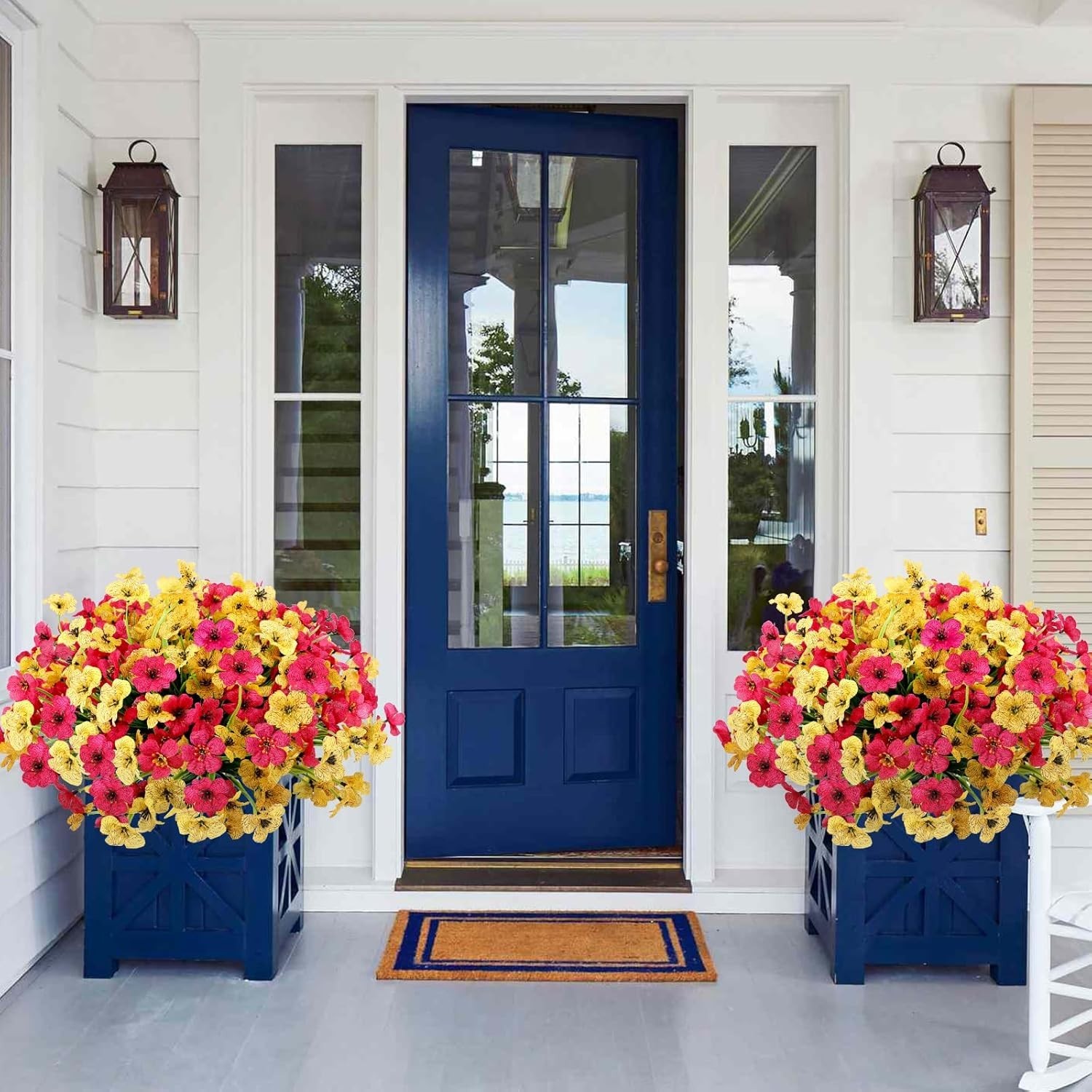 Fake Flowers 16 Count Durable Rose Yellow Fade Resistant Porch Yard Decoration